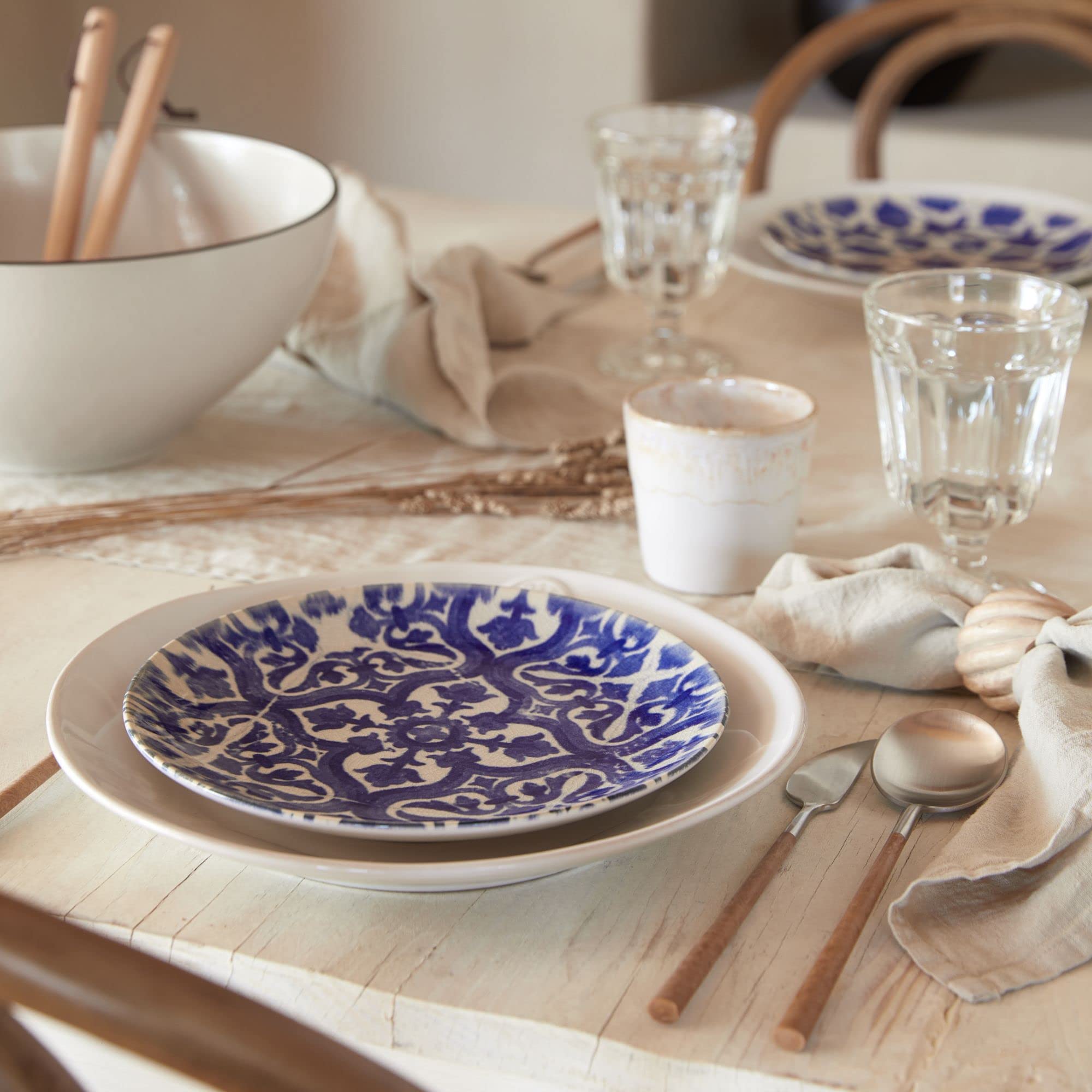 Costa Nova Set of 4 Ceramic Stoneware 8'' Salad Dessert Plates - Elements Collection, Algarve | Microwave & Dishwasher Safe Dinnerware | Food Safe Glazing | Restaurant Quality Tableware | Perfect for Home Dining, Parties & Restaurant Use