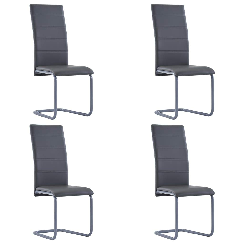 Modern Faux Leather Dining Chairs with Metal Legs - Set of 4 High Back Padded Cantilever Chairs for Kitchen, Dining Room & Living Room - Comfortable Gray Faux Leather Seating for Home & Office Use
