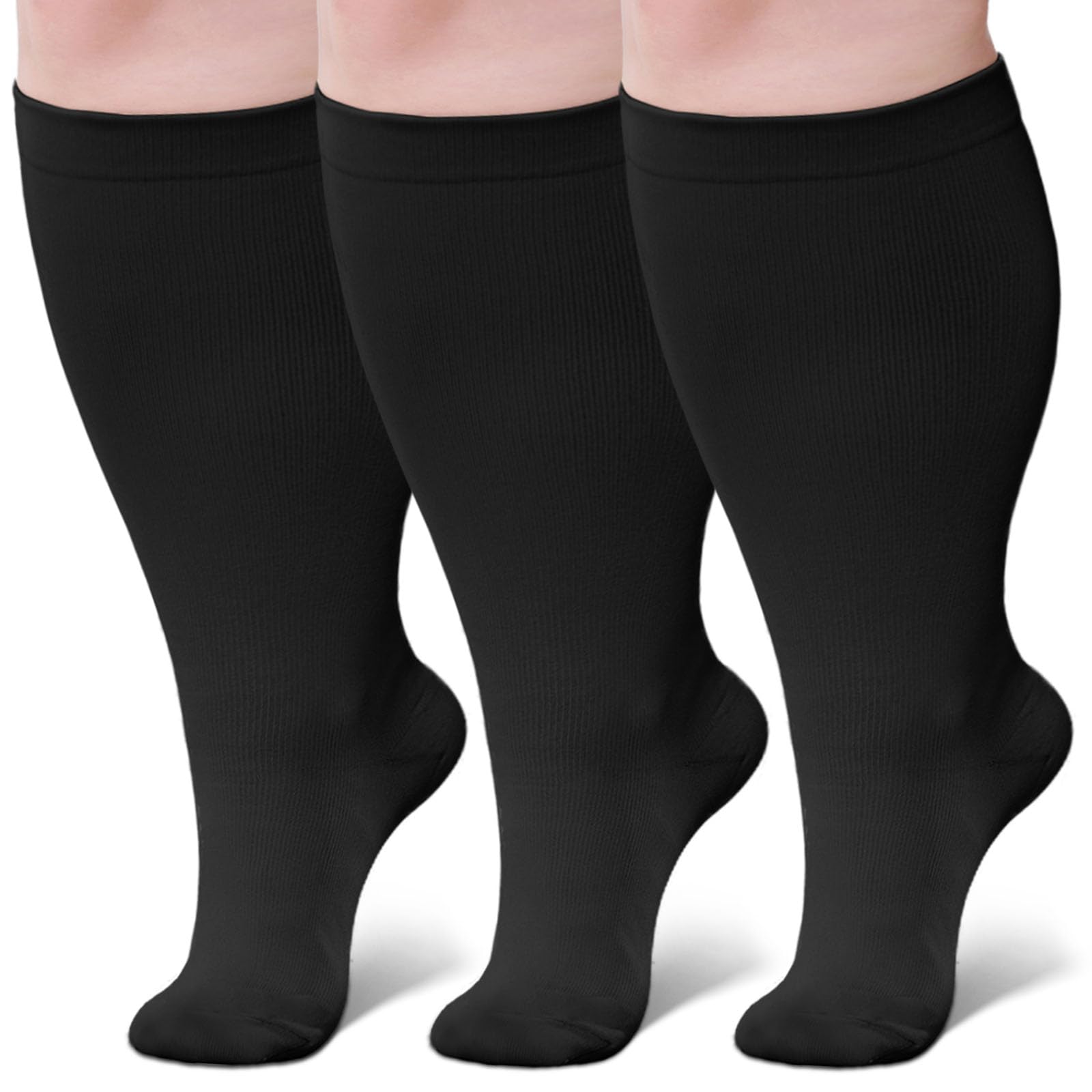 Wide Calf Compression Socks for Men & Women - Plus Size 20-30 mmHg Support Stockings (3 Pairs) | Ideal for Running, Nursing, Pregnancy & Travel | Extra Large Medical Grade Compression Hose