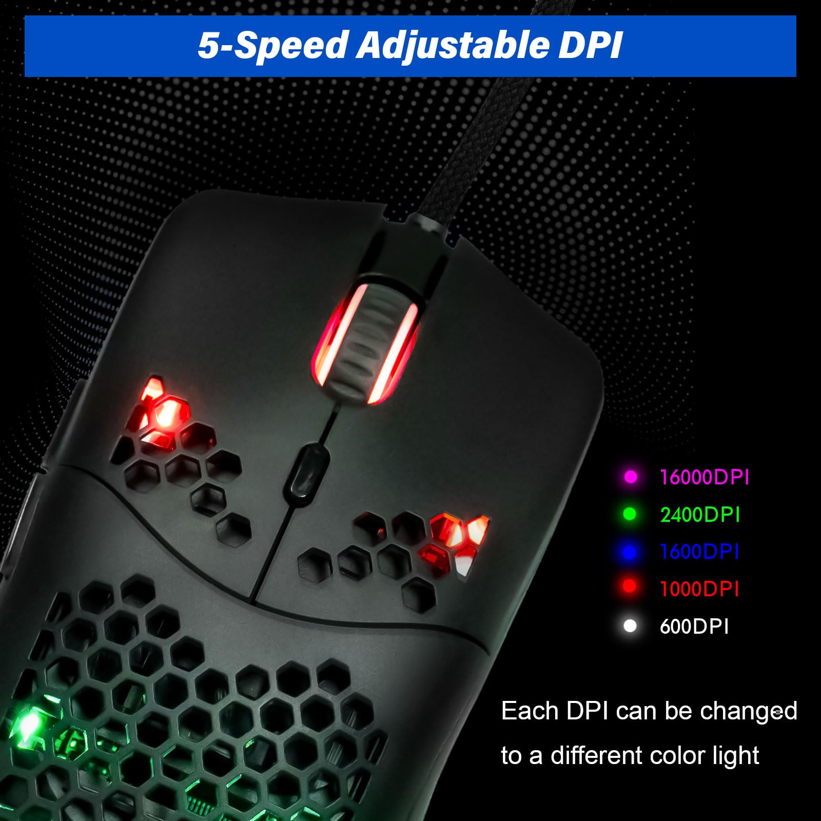 XuanGui C7 Wired Gaming Mouse - Honeycomb Design, 16000 DPI Adjustable Sensor, 7 Programmable Buttons, RGB Lighting, Ultra Lightweight for PC & Laptop - Perfect for FPS, MOBA & Esports Gaming