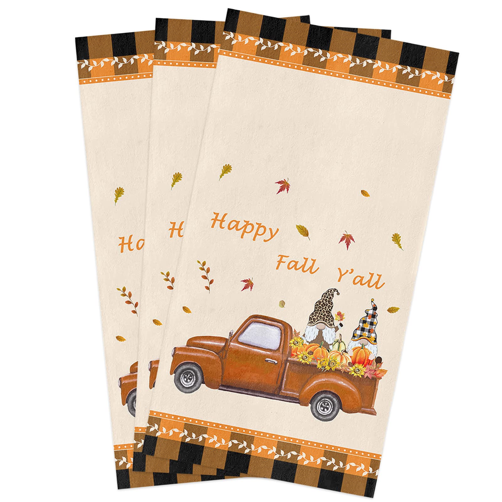 Thanksgiving Gnome Pumpkins Truck Microfiber Kitchen Towels - Super Absorbent & Machine Washable Dish Towels (18