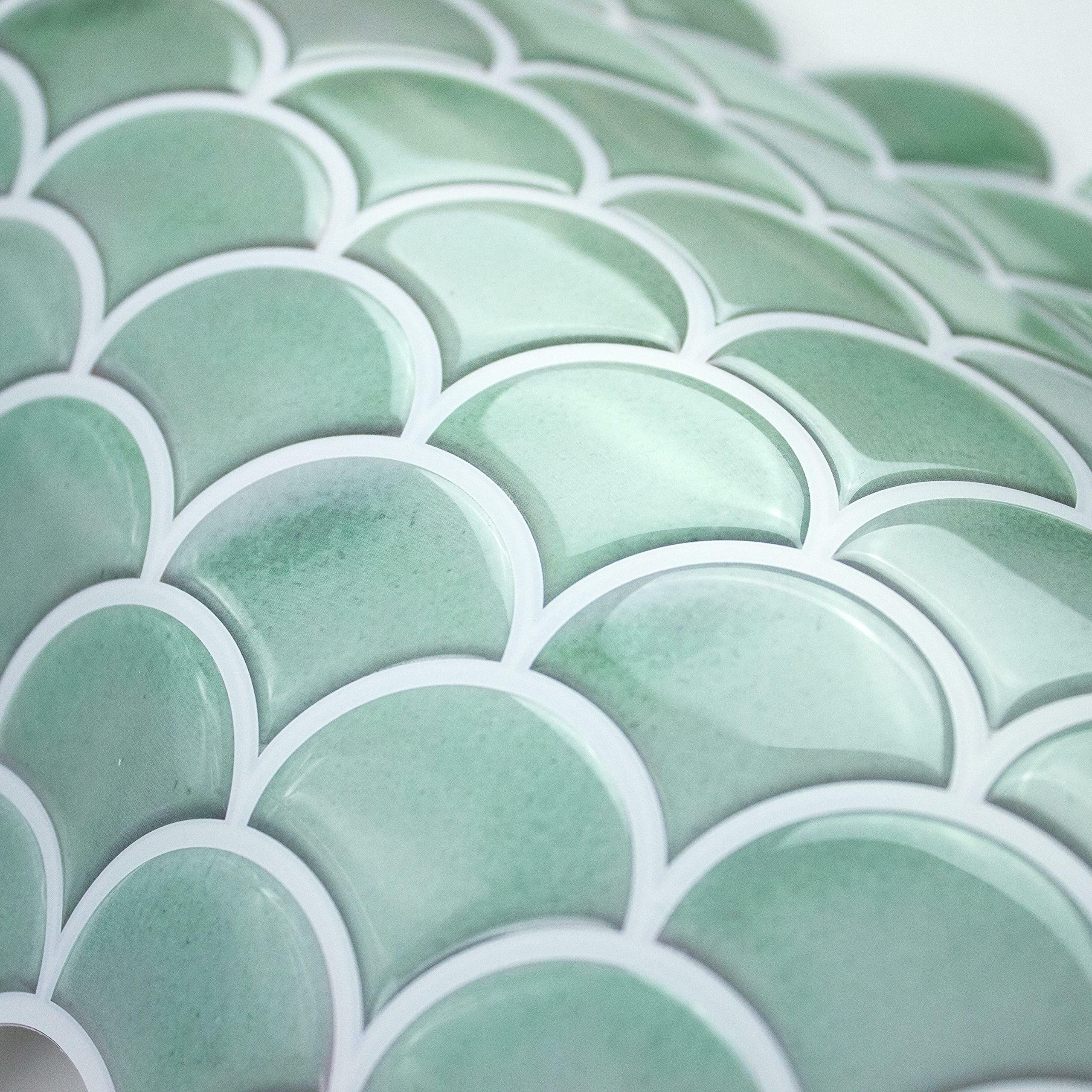 RoomMates TIL4571FLT Aqua Scallop Peel and Stick Tile Backsplash - Self-Adhesive Waterproof Wall Decals for Kitchen, Bathroom, Laundry Room & Home Decor