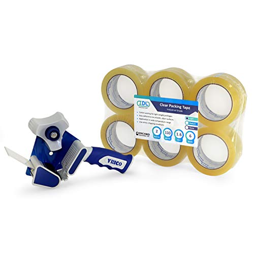 IDL Packaging Concord Packing Tape with Dispenser - 6 Rolls of 2