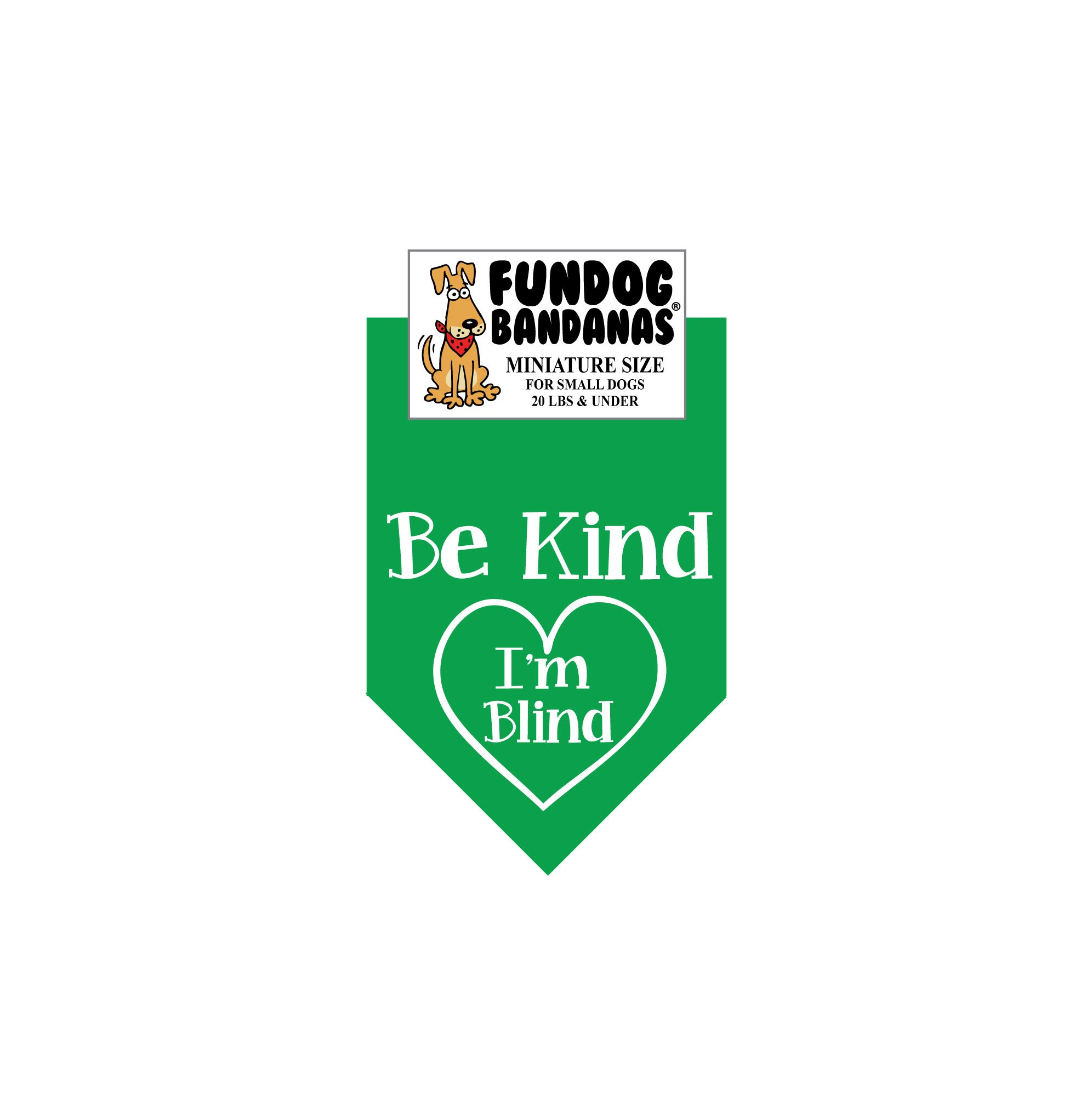 Be Kind I'm Blind Dog Bandana - Mini Adjustable Bandana for Small Dogs Under 20 lbs, Soft Kelly Green Pet Bandana - Perfect for Blind Dogs, Training Awareness & Special Needs Pets