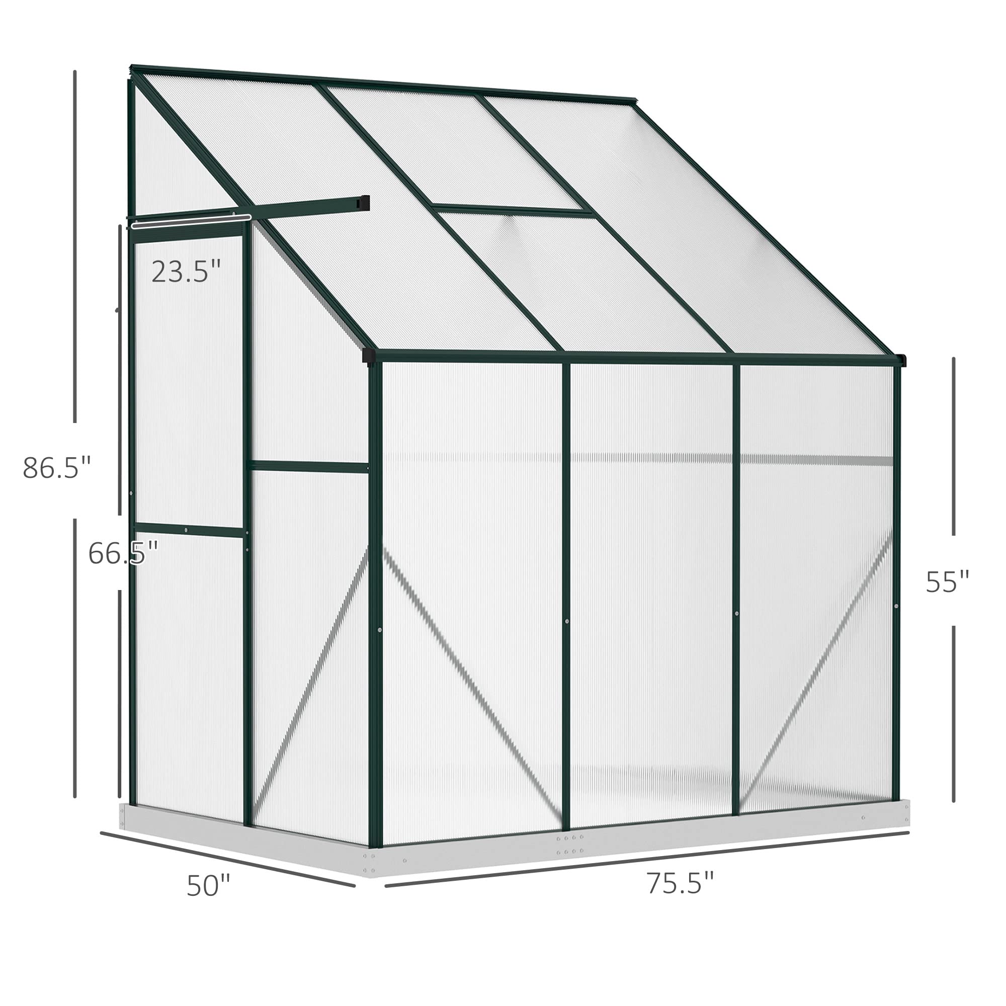Outsunny 6x4x7 FT Walk-in Polycarbonate Greenhouse Kit with Aluminum Frame, Sliding Door & Roof Vent - Lean-to Hot House for Gardening, Plant Growing & Backyard Greenhouse - Perfect for Small Gardens, Balconies & Urban Farming