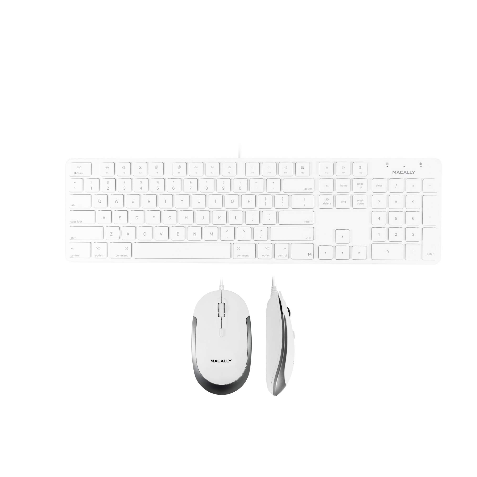 Macally Slim Wired Keyboard and Silent Wired Mouse Combo - Classic Apple Style Keyboard and Mouse Set for Mac & PC | Perfect for Office, Home & Gaming Use