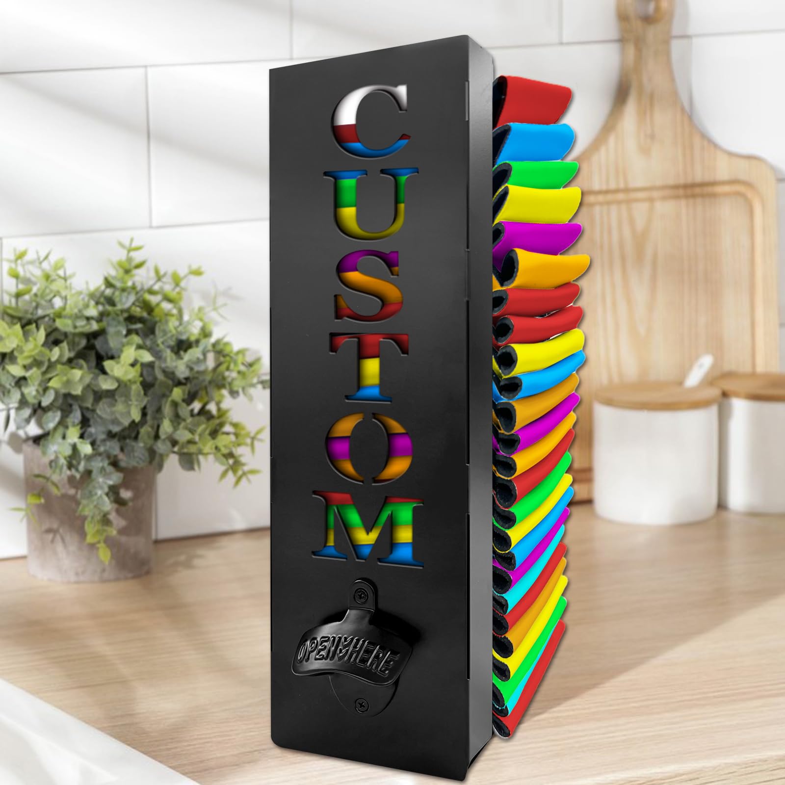 Qingxily Custom Wall-Mounted Can Cooler Holder with Bottle Opener - Personalized Beer Can Sleeves Storage Organizer & Cooler Dispenser for Home Bar, Man Cave, and Outdoor Entertaining