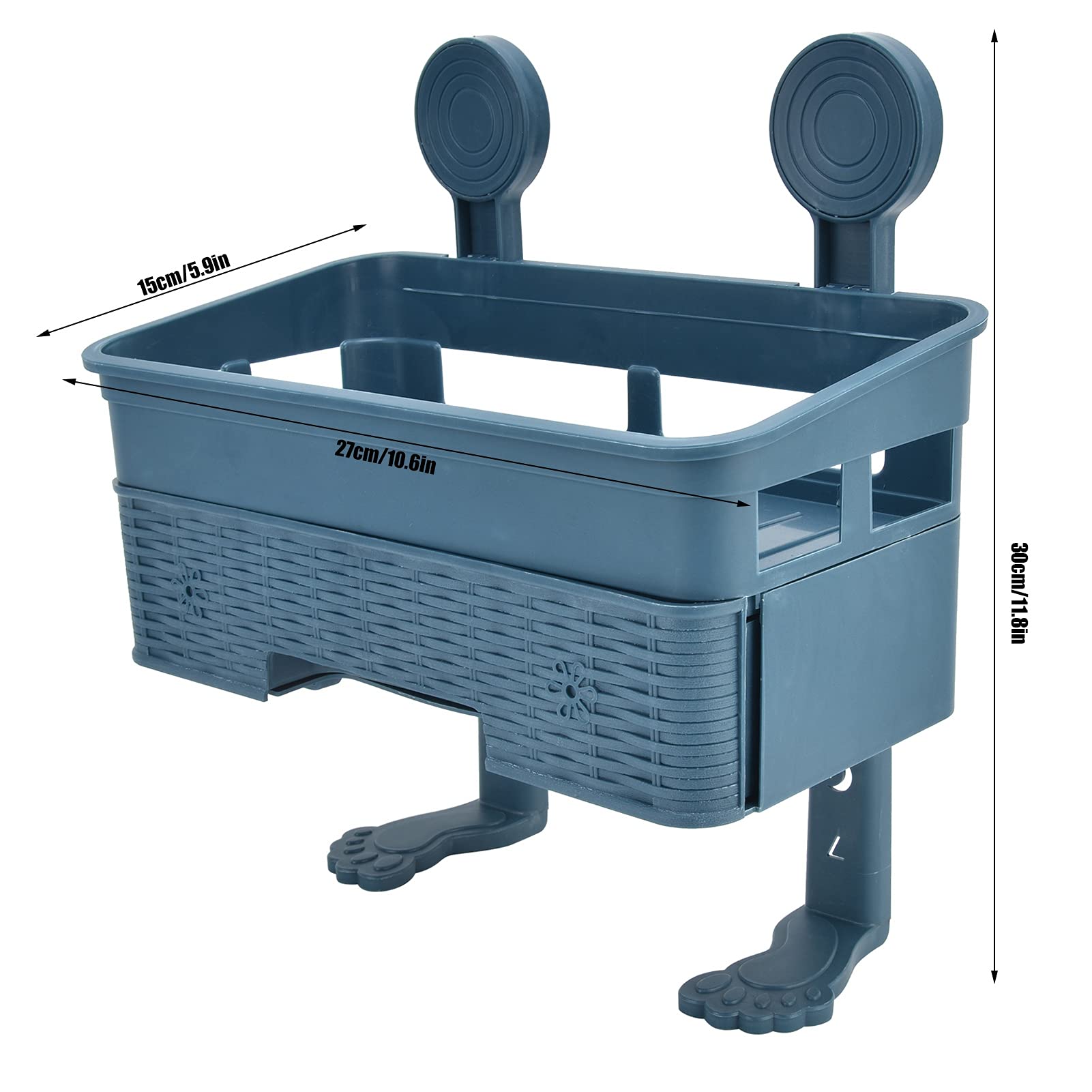 Double Layer Shower Caddy Basket - Wall Mounted Bathroom Shelf Organizer with Toilet Tissue Holder | Space Saving Storage for Shower, Kitchen & Bathroom | Perfect for Small Spaces & Apartment Living (Blue)