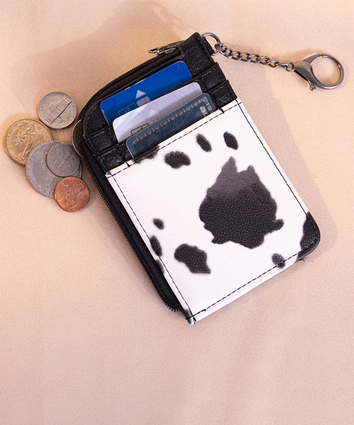 Wrangler Cow Print Mini Zip Card Holder - Stylish & Compact Wallet for Everyday Use, Travel, and Outdoor Adventures