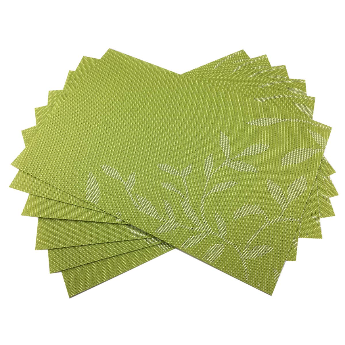 6-Piece PVC Woven Vinyl Placemats Set - Natural Green Leaves Design, Waterproof & Heat-Resistant Table Mats for Dining, Kitchen, and Outdoor Picnics (6 pcs)