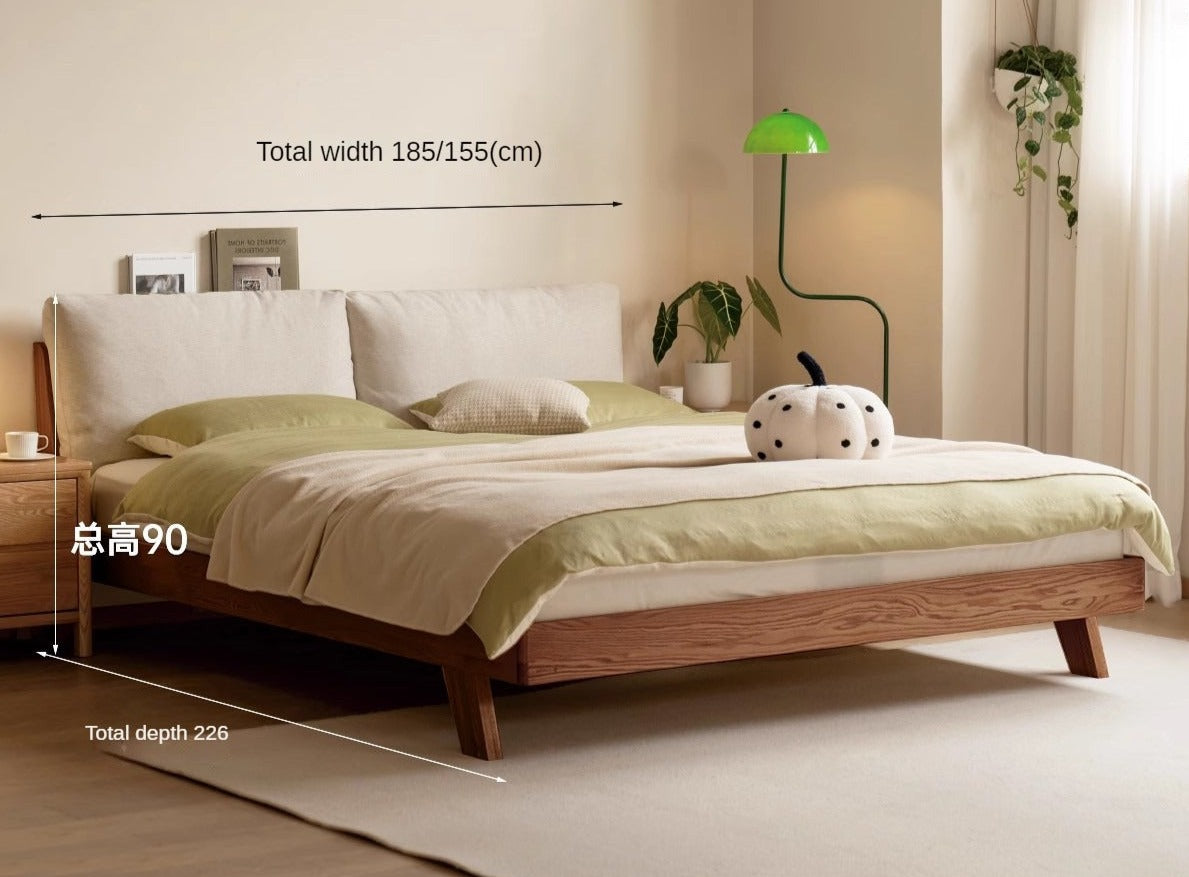 Solid Oak Wood Soft Bed Frame - Queen Size, Sturdy & Comfortable for Master Bedroom or Guest Room