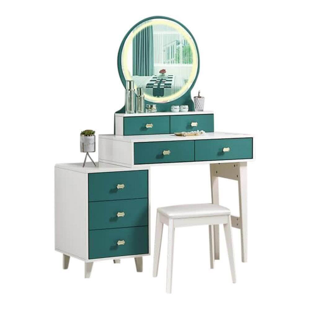 Liddy Vanity Dressing Table with Stool - Elegant Makeup Desk with Mirror & Storage for Bedroom, Living Room - Perfect for Makeup, Skincare & Jewelry Organization