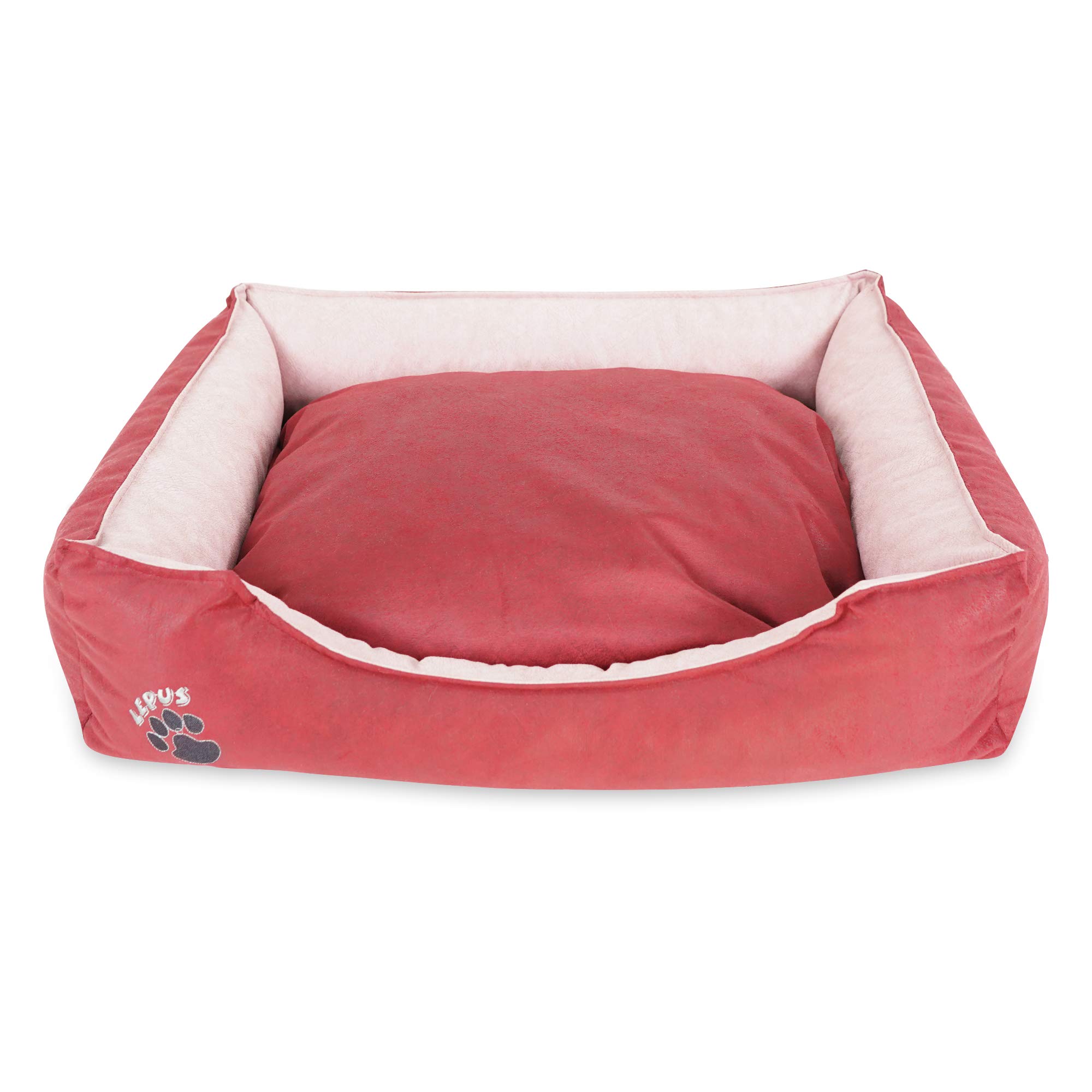 Washable Waterproof Dog Bed for Small Dogs - 19.3 x 14.2 x 7 Inches Durable Pet Sofa with Raised Sides (Burgundy) - Perfect for Crates, Living Rooms & Bedrooms