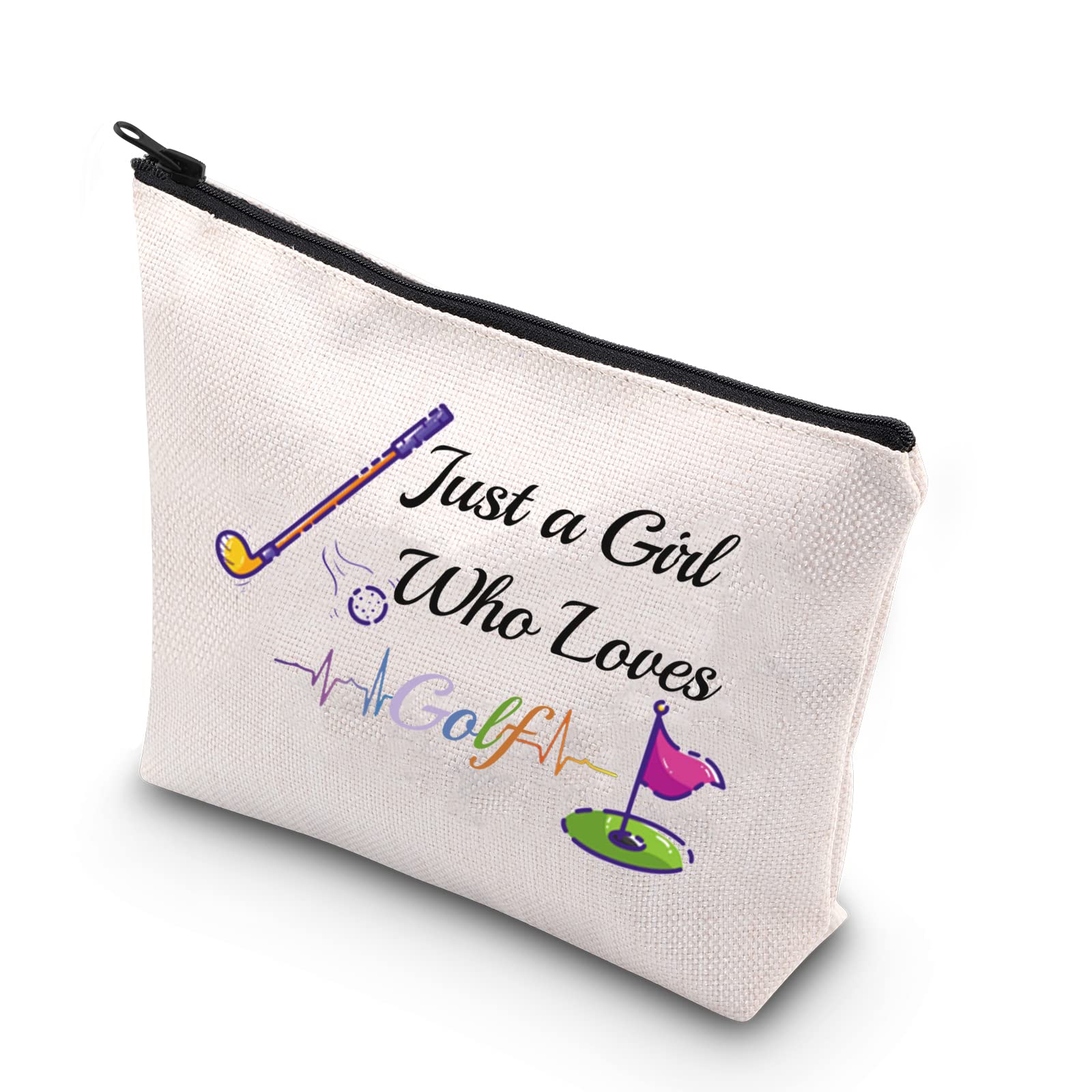 Just a Girl Who Loves Golf Cosmetic Makeup Bag - Golf Lovers Gift for Women - Waterproof Travel Toiletry Organizer Case - Perfect Golf Player Accessories & Golfer Gifts for Tournaments, Travel, and Gym