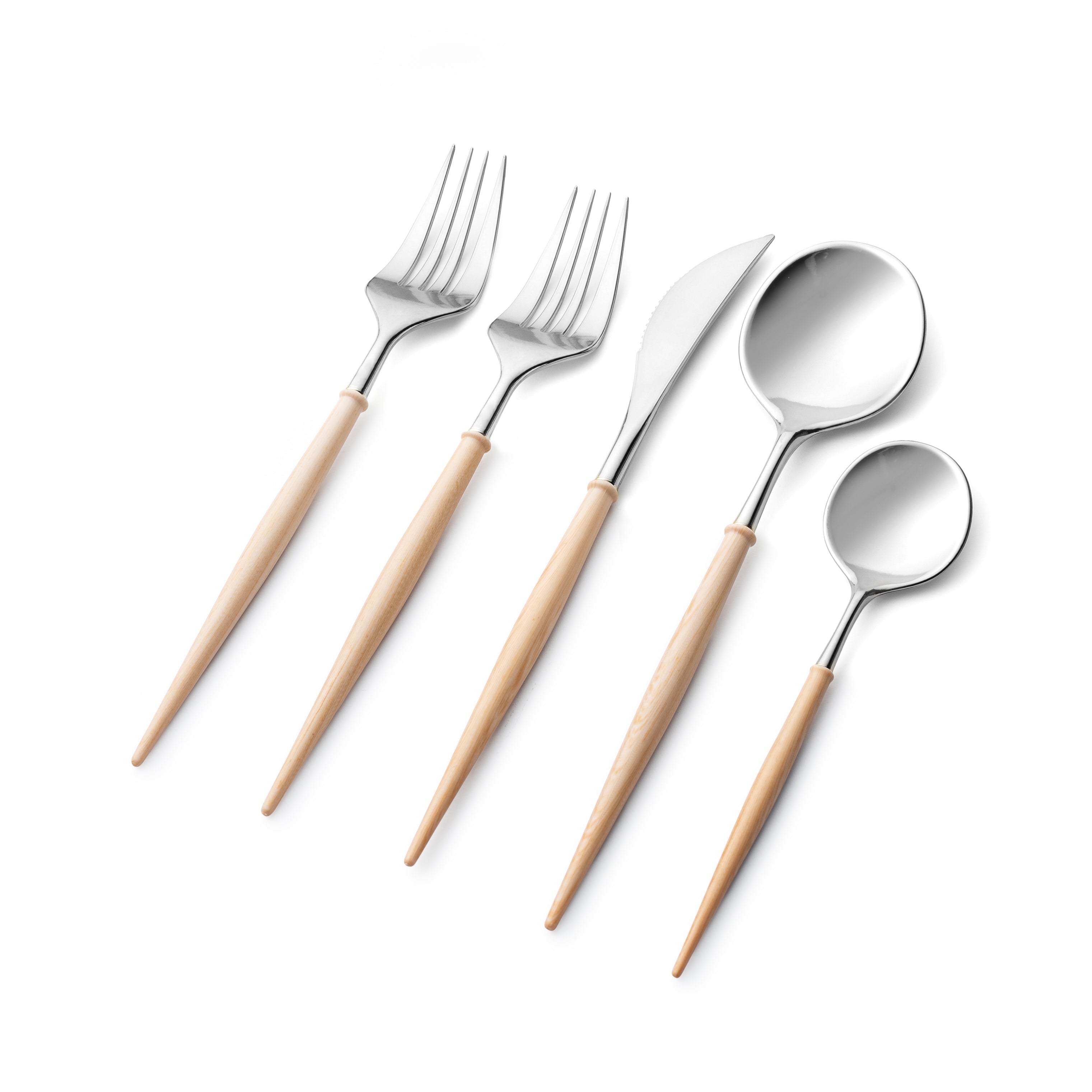 Premium 40-Piece Silver and Wood Cream Flatware Set for 8 - Elegant Dining Utensils for Dinner Parties, Weddings & Formal Occasions