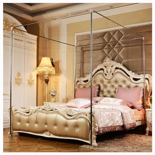Stainless Steel Bed Canopy Frame with 4 Corner Posts - Queen Size Green Bed Curtain Canopy for Adults | Perfect for Bedroom Decor, Privacy & Romantic Ambiance