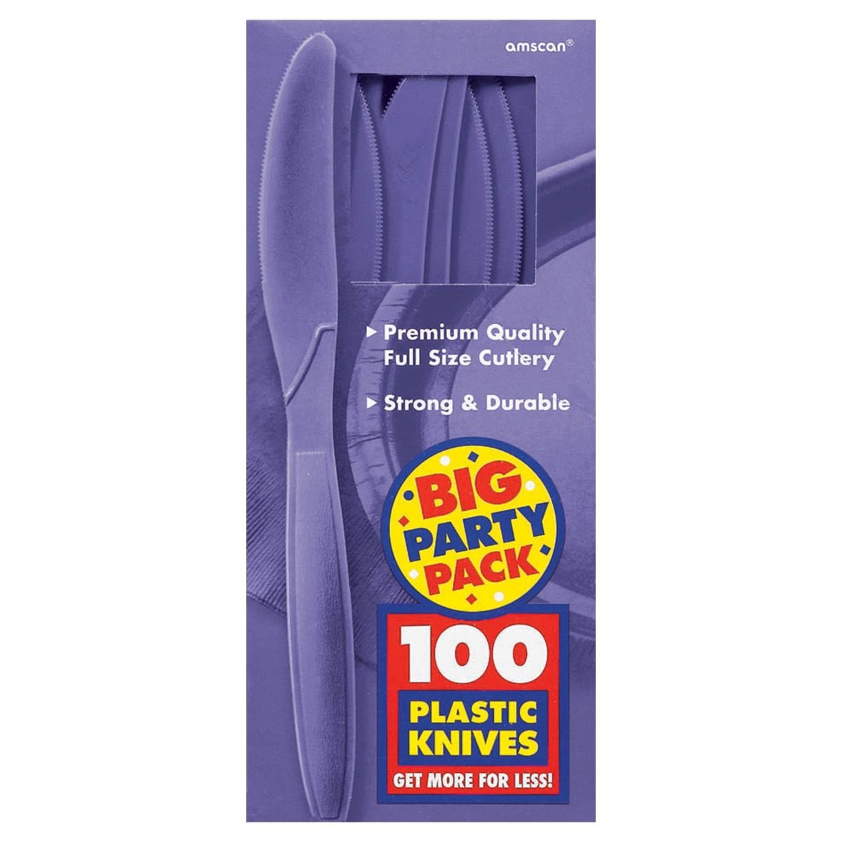 Amscan 24-Count Purple Plastic Party Knives - Bulk Disposable Cutlery for Birthdays, Weddings & Events (9.8