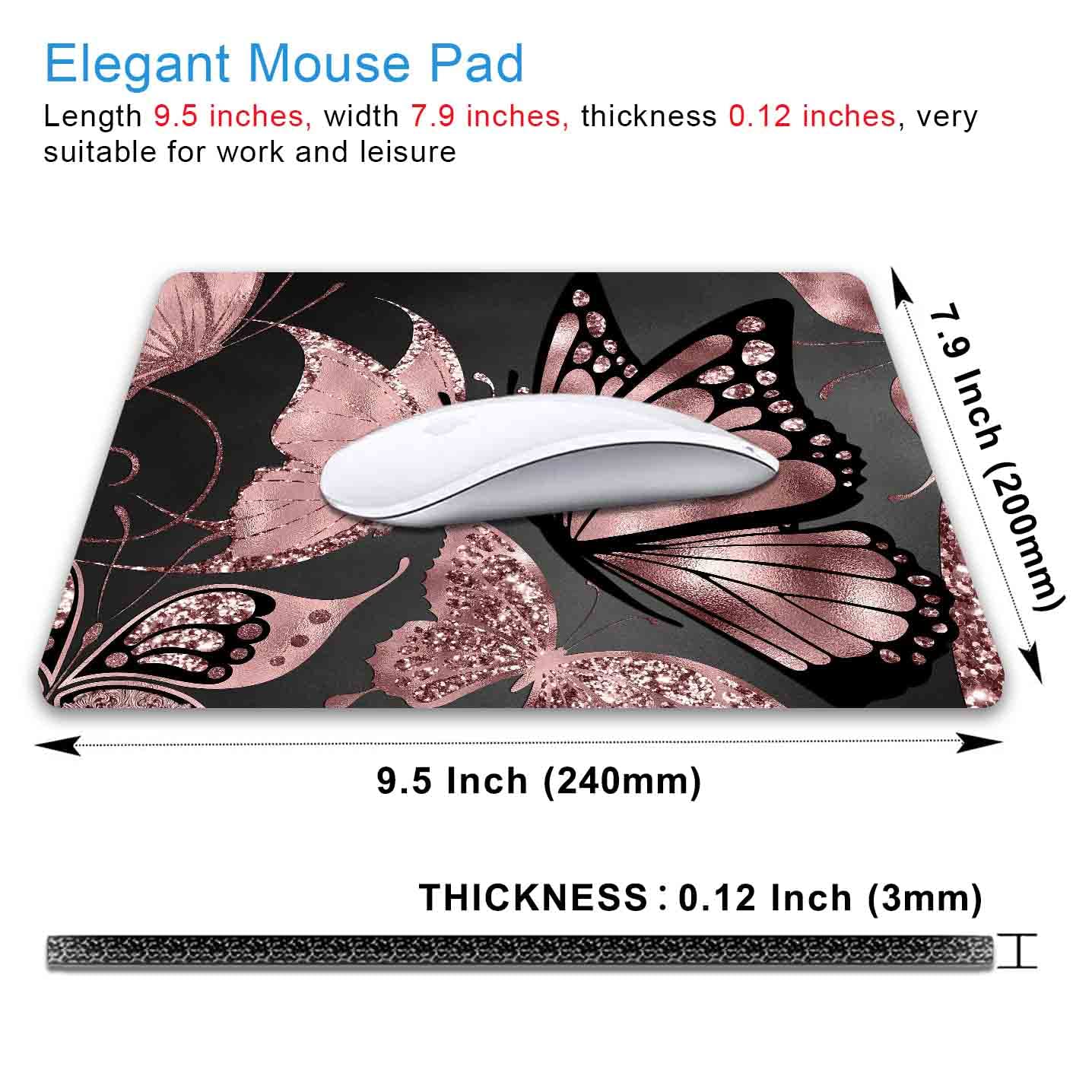 IMAYONDIA Rose Gold Butterfly Mouse Pad - Non-Slip Rubber Base Desk Mat for Gaming & Office Work (9.5
