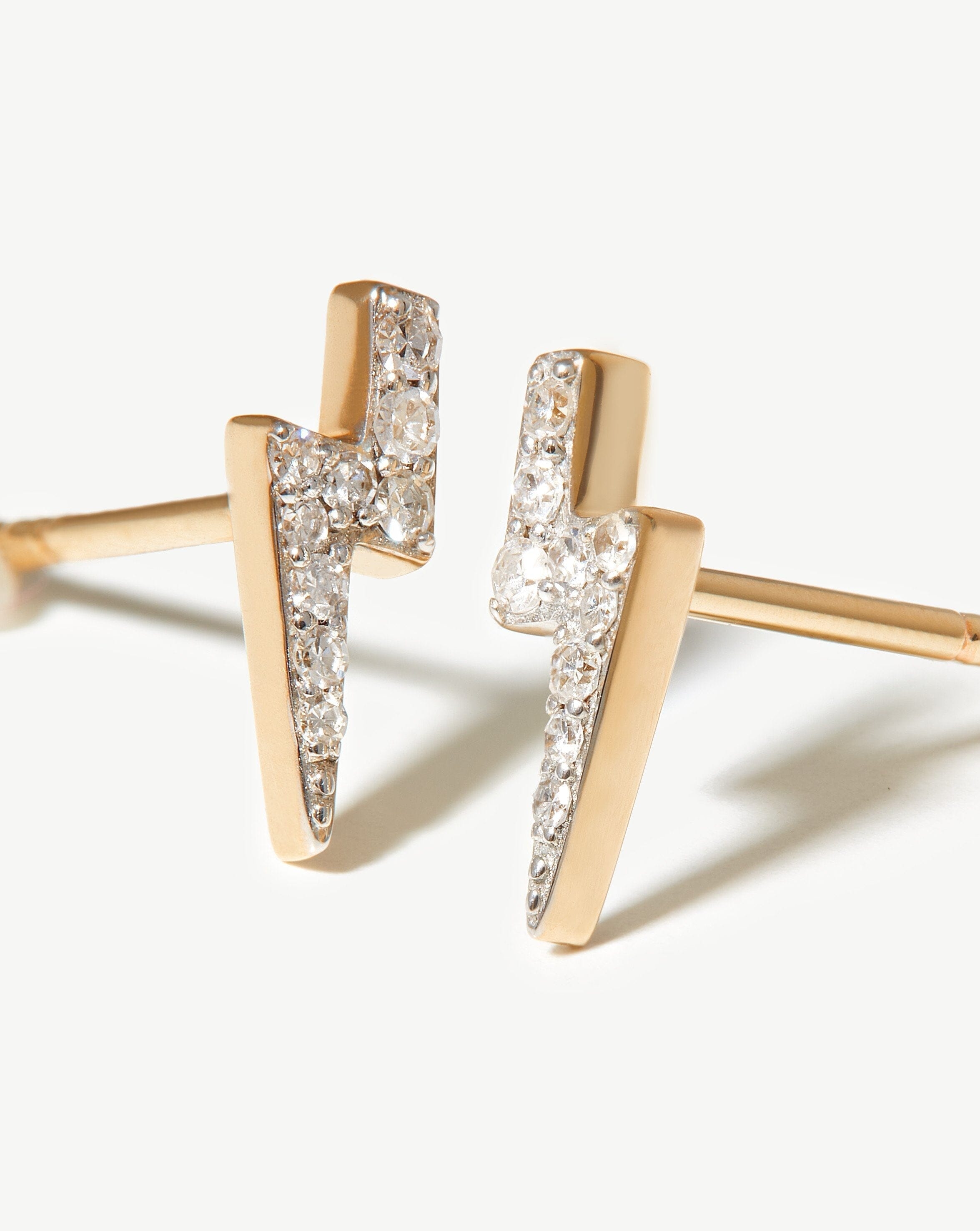 14K Solid Gold Diamond Lightning Stud Earrings - Hypoallergenic Luxury Jewelry for Women - Perfect for Everyday Wear, Gifts & Special Occasions