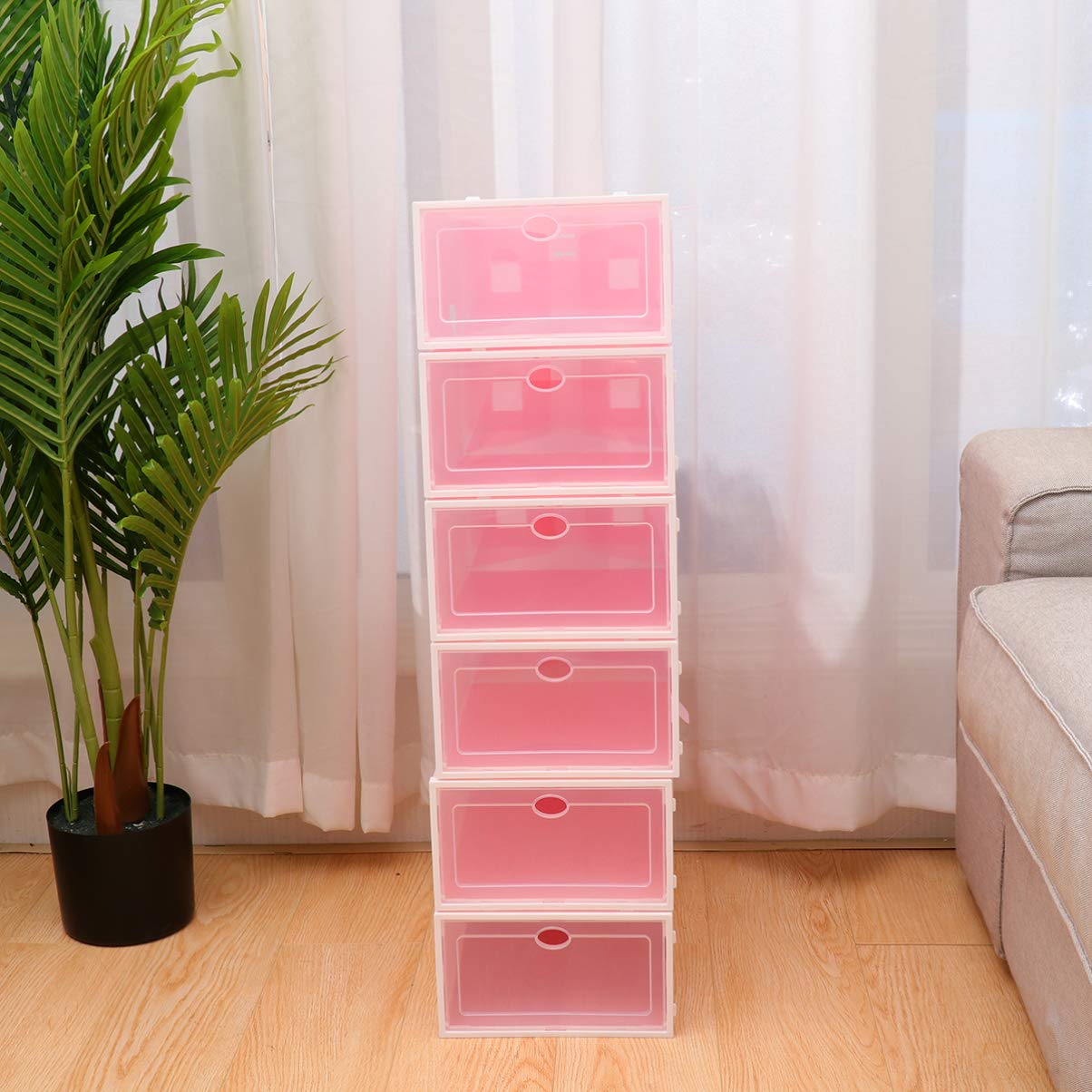DOITOOL 6-Pack Clear Plastic Shoe Storage Boxes with Lids - Stackable Shoe Organizer for Men & Women - Sports Shoe Rack Containers for Closet, Bedroom, Entryway Organization