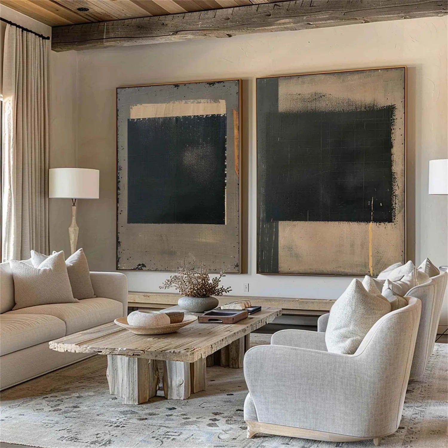 Abstract Tranquility Set of 2 Modern Canvas Wall Art - Minimalist Home Decor for Living Room, Bedroom & Office - #WS169