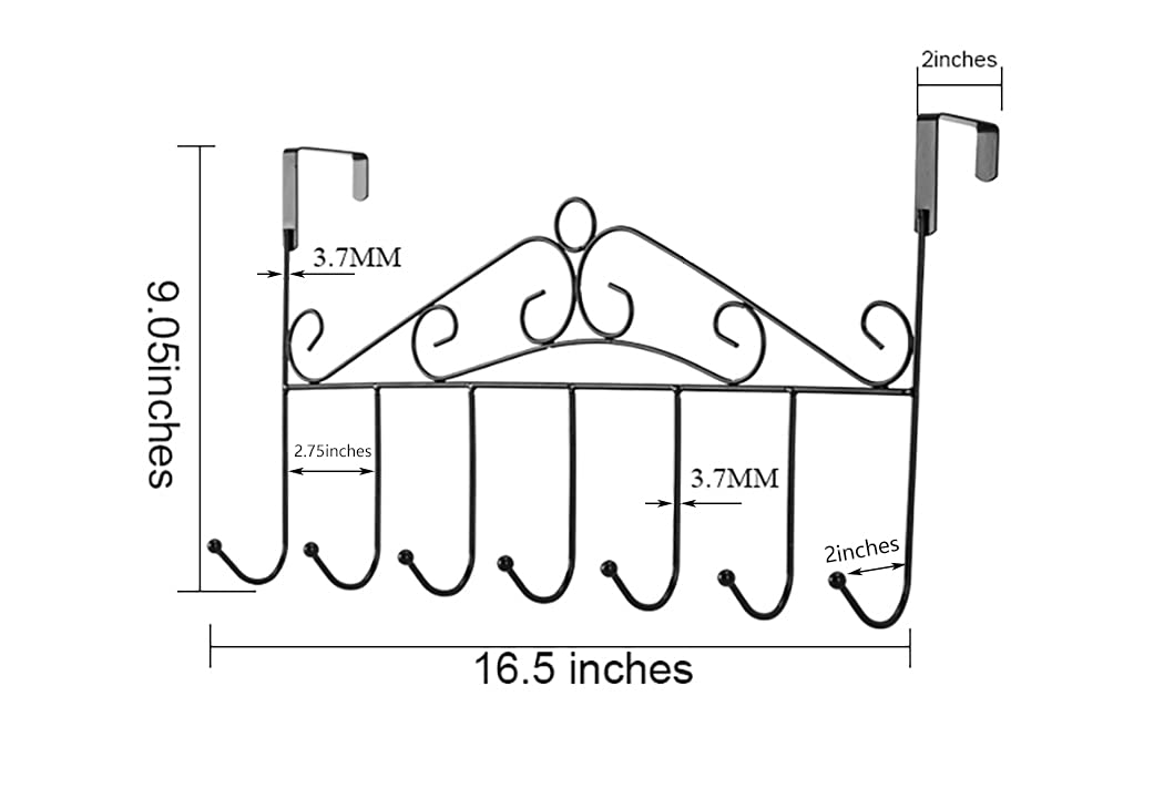 Eywlwaar Metal Over Door Hook Rack - 7 Hooks Decorative Hanger for Towels, Hats, Coats, Bags & Scarves - Space Saving Solution for Bathroom, Bedroom, Kitchen & Closet Organization