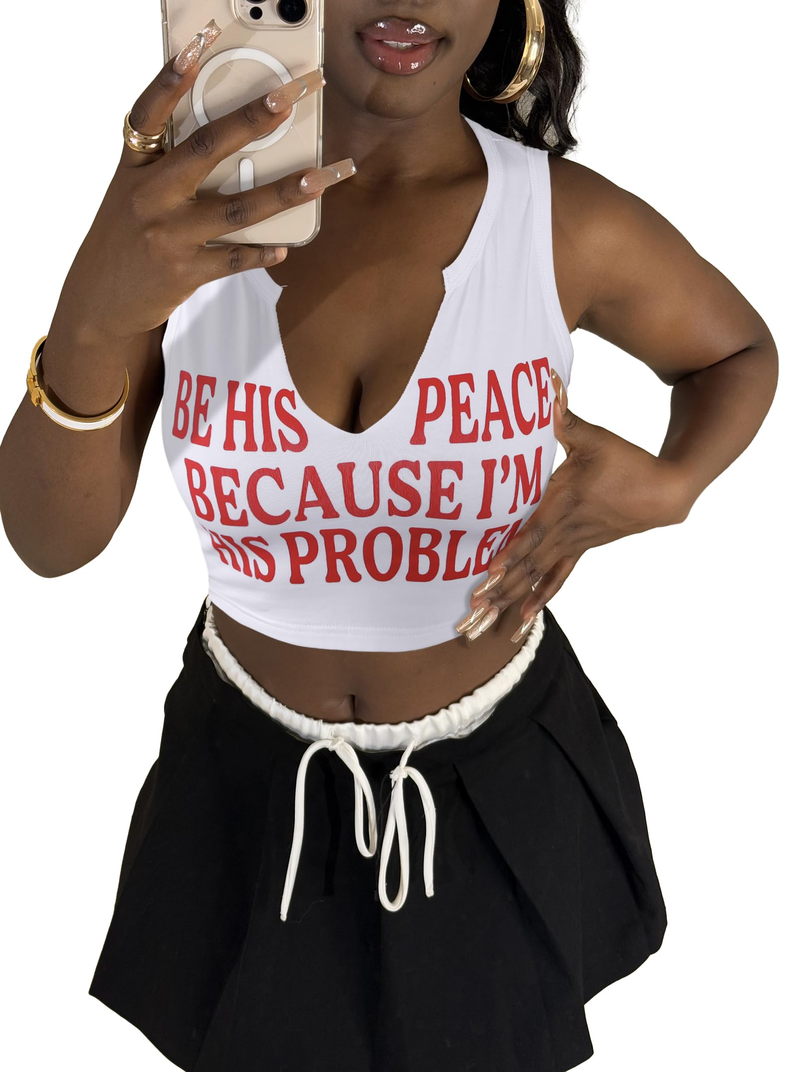Stylish Women's Graphic Crop Tank Tops - Sexy V Neck Summer Tops for Casual Wear, Beach Outfits & Music Festivals
