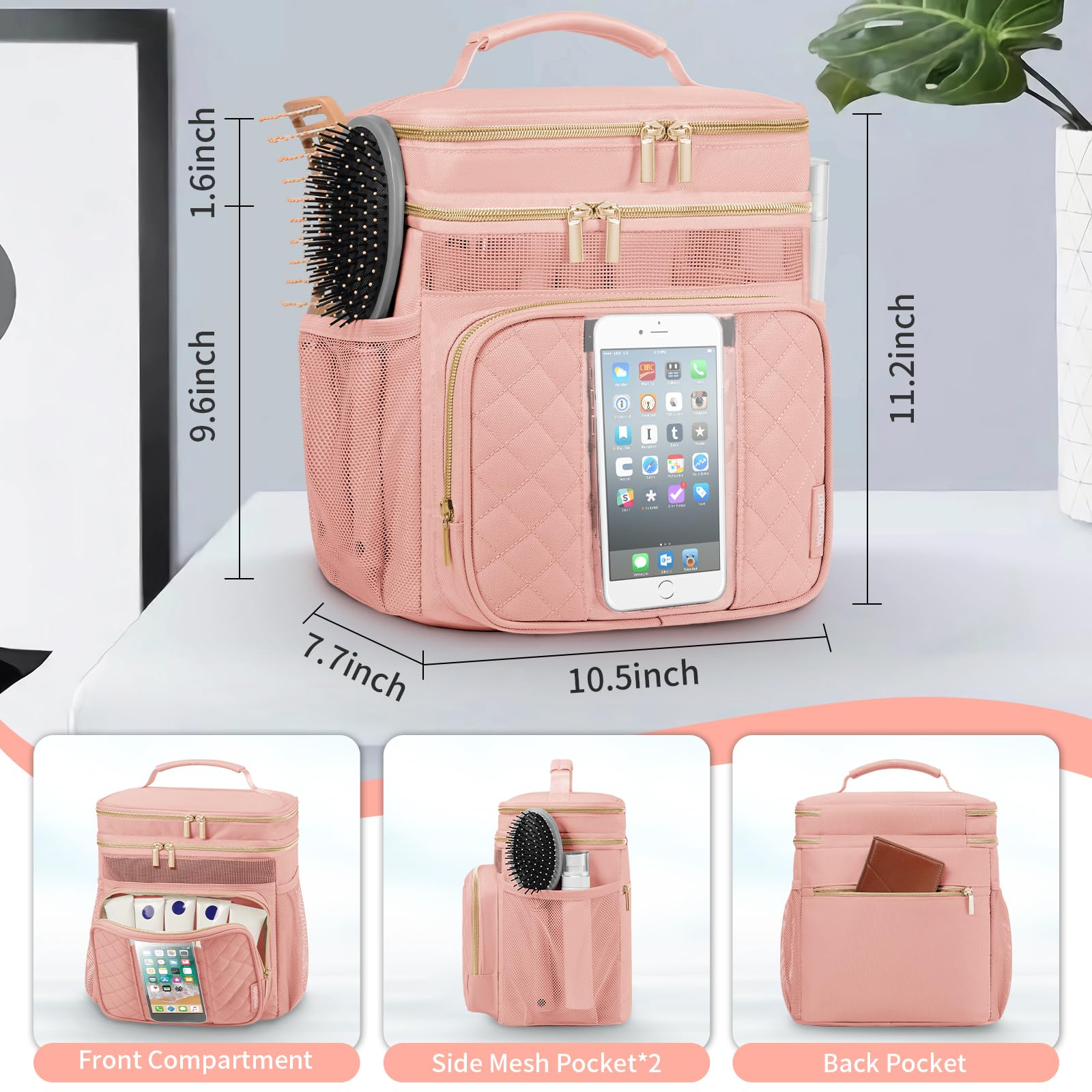 WOOMADA Large Hanging Toiletry Bag with Hook - Waterproof Travel Cosmetic Organizer for Women & Men - Perfect for Shower, Beach, Gym, Camping & Business Trips (Pink) - Compact Portable Bathroom Essentials Storage