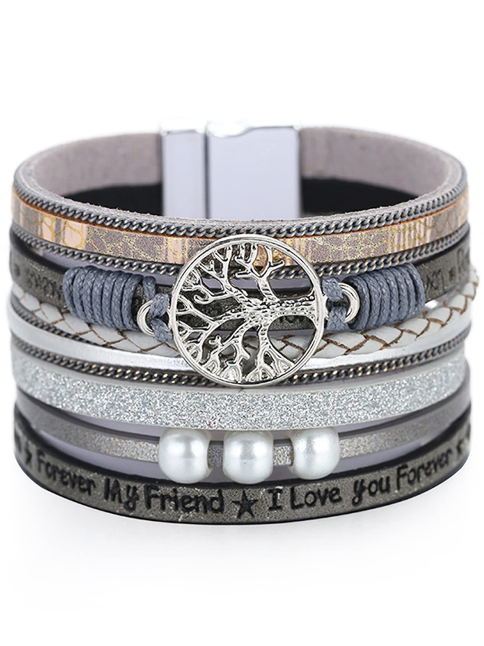 Trendy Boho Leather Wrap Bangle Bracelets for Women - Stackable Crystal Bead Bracelet Set - Valentine's Day Gift for Her - Perfect for Layering, Everyday Wear & Special Occasions
