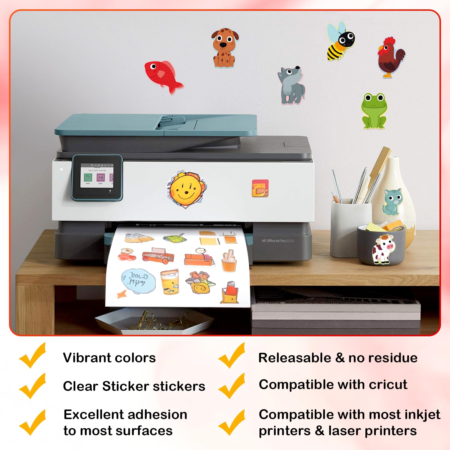 28 Pack 95% Clear Sticker Paper for Inkjet Printer - 8.5x11 Inch Printable Vinyl Transparent Glossy Waterproof Self-Adhesive Sheets - Perfect for DIY Crafts, Labels, Scrapbooking & Decal Projects