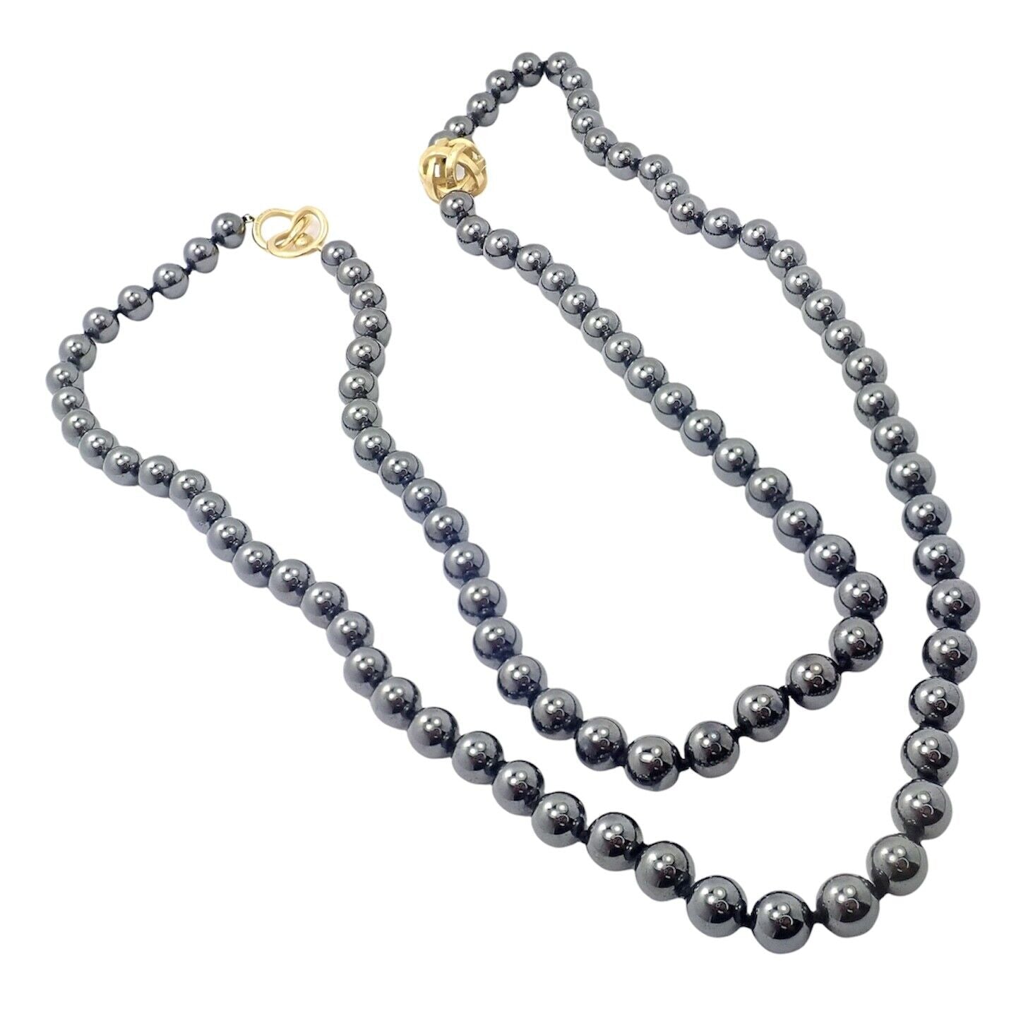 Authentic Angela Cummings 18k Yellow Gold Hematite Bead Necklace - 38 Inch Vintage 1988 Jewelry for Women, Perfect for Evening Parties & Special Occasions