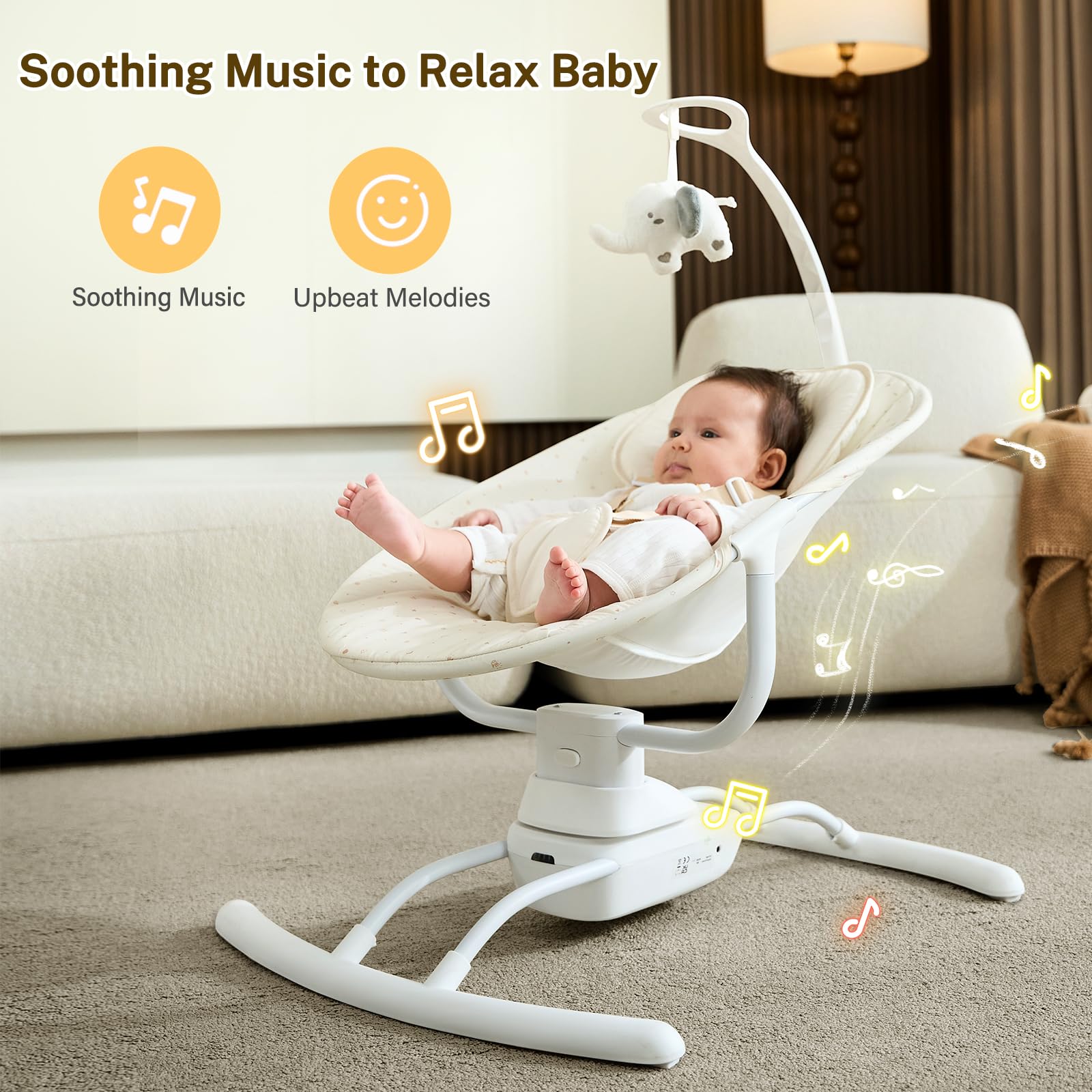 Electric Baby Swing for Newborns 5-20 lbs - 3 Speed Adjustable, Portable Infant Rocker with Remote Control, 8 Soothing Music Options, AC/Battery Powered - Perfect for Nursery, Living Room & Travel Use