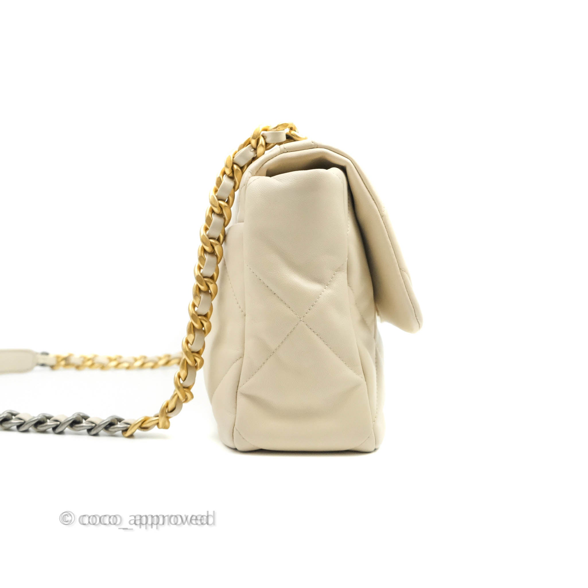 Chanel 19 Medium Flap Bag in Beige Cream Goatskin Leather with Mixed Hardware - Luxury Designer Handbag for Women, Perfect for Work, Travel and Special Occasions