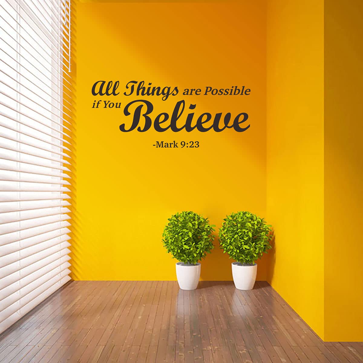 Christian Bible Verse Wall Decals - Mark 9:23 Vinyl Stickers for Prayer Room Decor