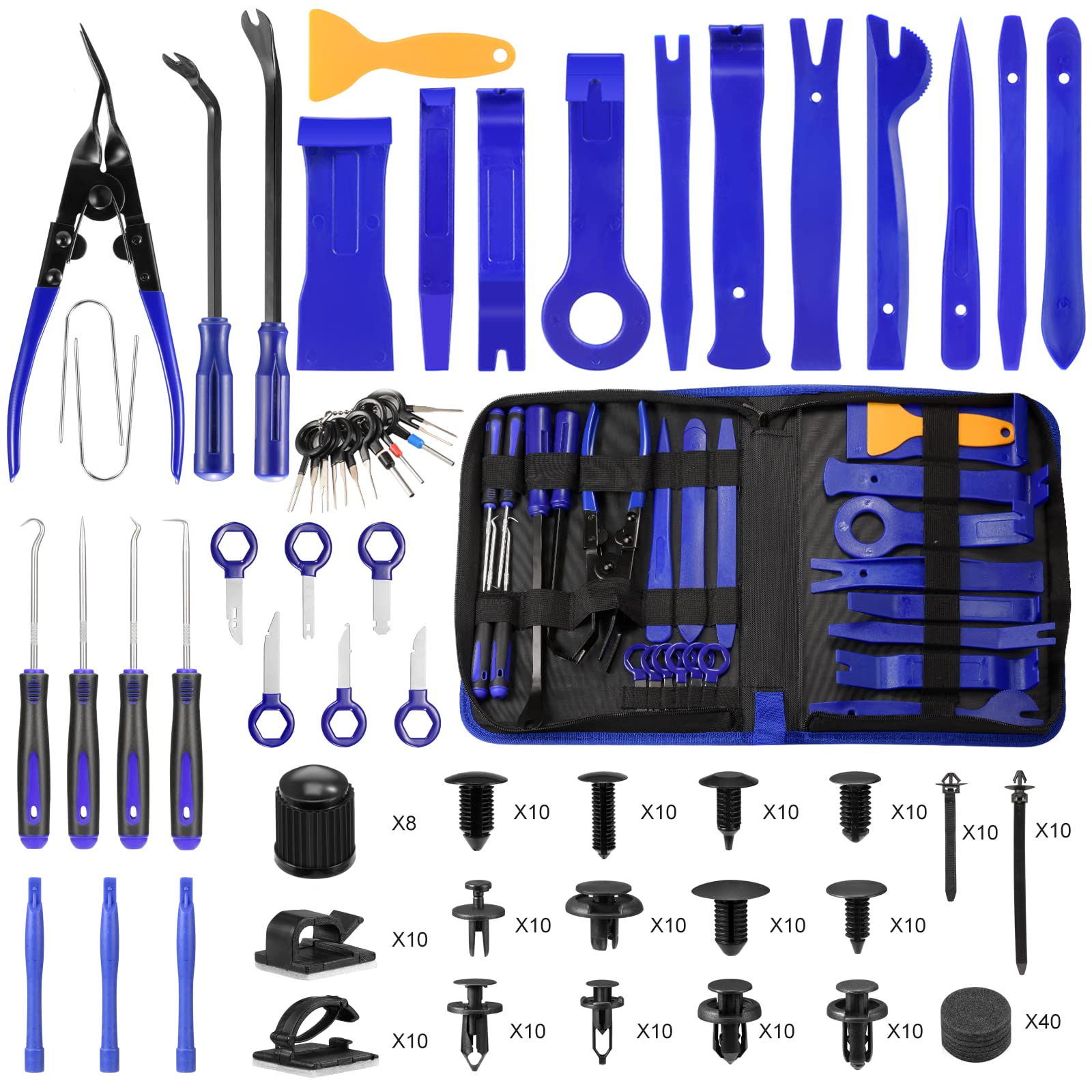 250Pcs Car Trim Removal Tool Kit - Pry Tool Set for Auto Clip Pliers, Panel, Door, Radio, Dash, Window & Bumper | Adhesive Cable Clips Retainer Clip Set | Terminal & Fastener Remover | Perfect for DIY Auto Repair & Interior Detailing