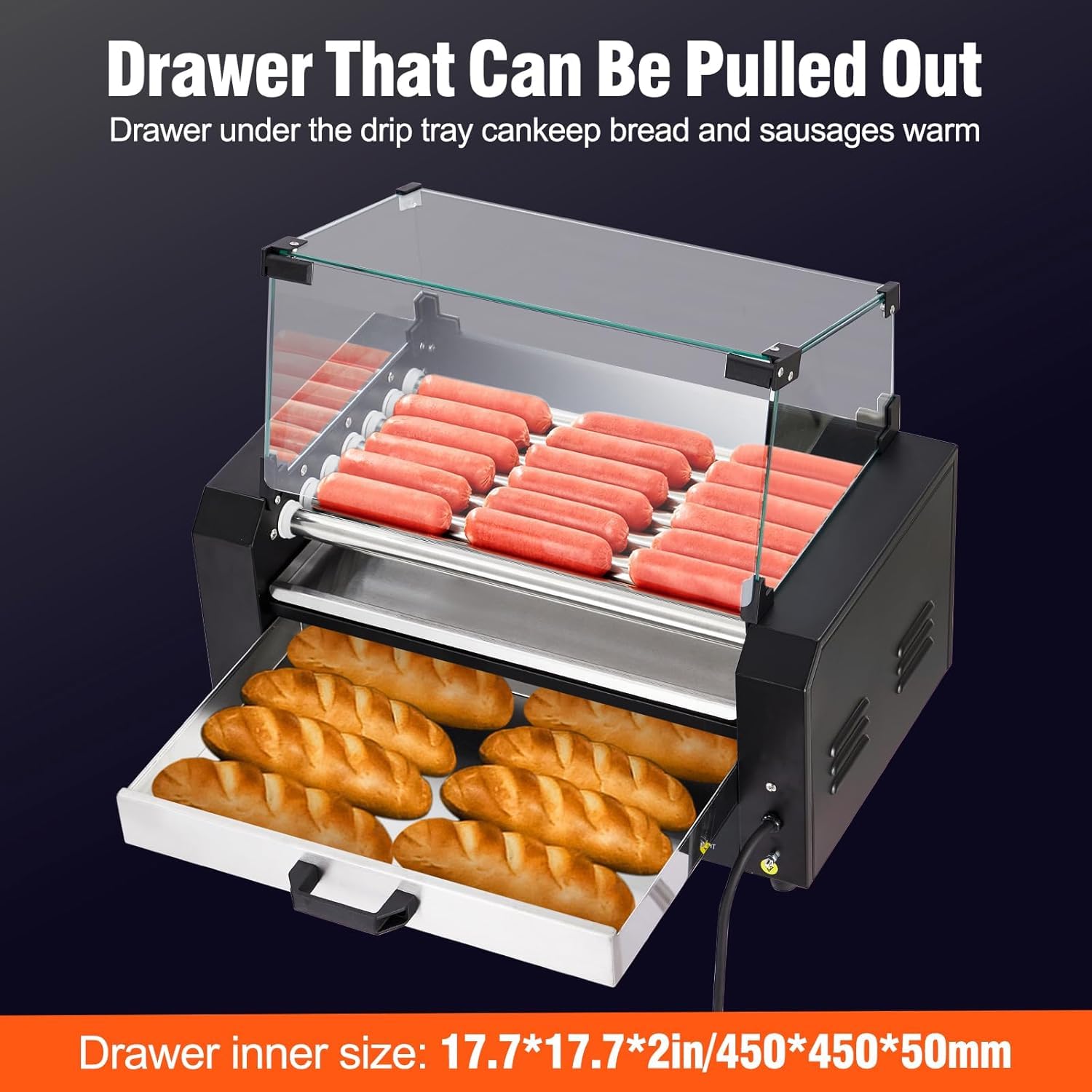 12-Roller Commercial Hot Dog Machine with 1050W Stainless Steel Grill, Bun Warmer & Glass Lid - Dual Temp Control, Timer & Drip Tray - Perfect for Parties, Food Trucks & Home Use (12 Hot Dog Capacity)