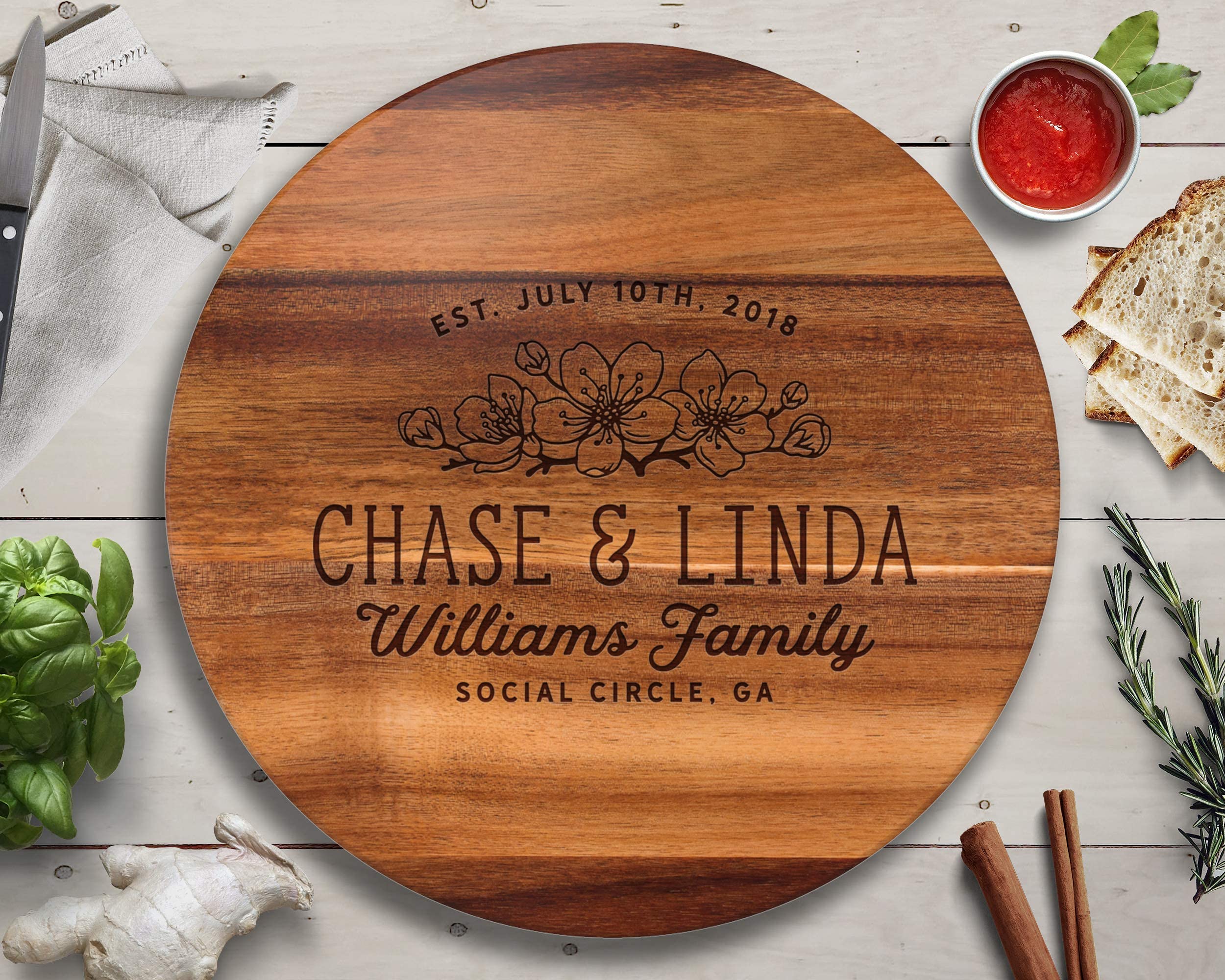 Personalized Dogwood Flowers Lazy Susan Turntable - Custom Wedding Gift, Mother's Day, Anniversary Present for Mom & Wife - Perfect for Dining Table Decor & Serving Dishes