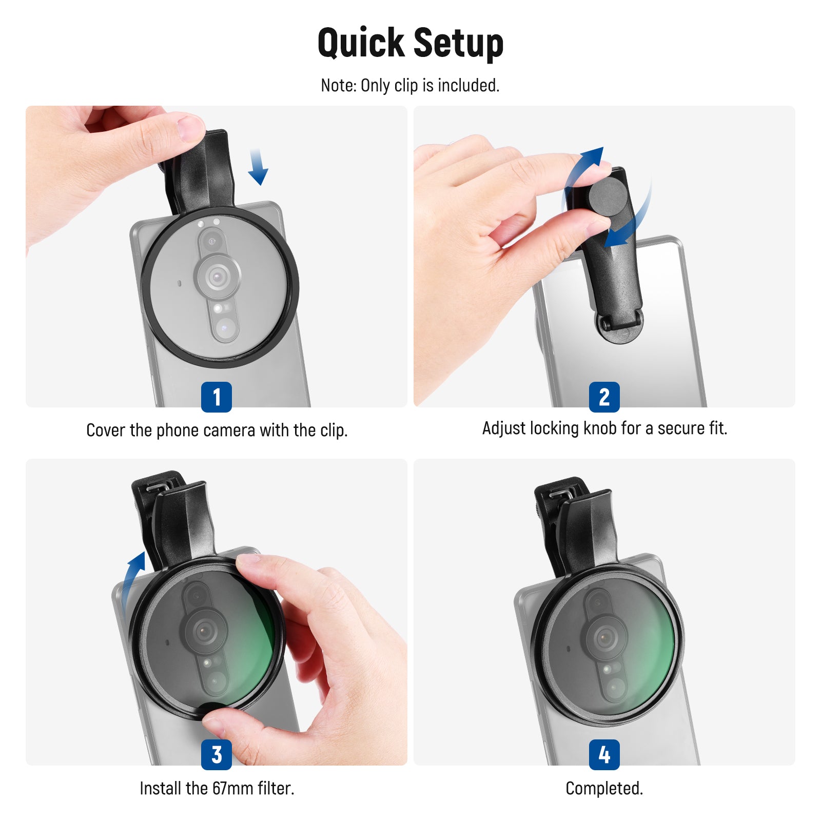 NEEWER LA007/LA008 67mm Smartphone Filter Clamp - Universal Phone Lens Adapter for iPhone, Samsung, Pixel - Perfect for Vlogging, Photography & Video Shooting