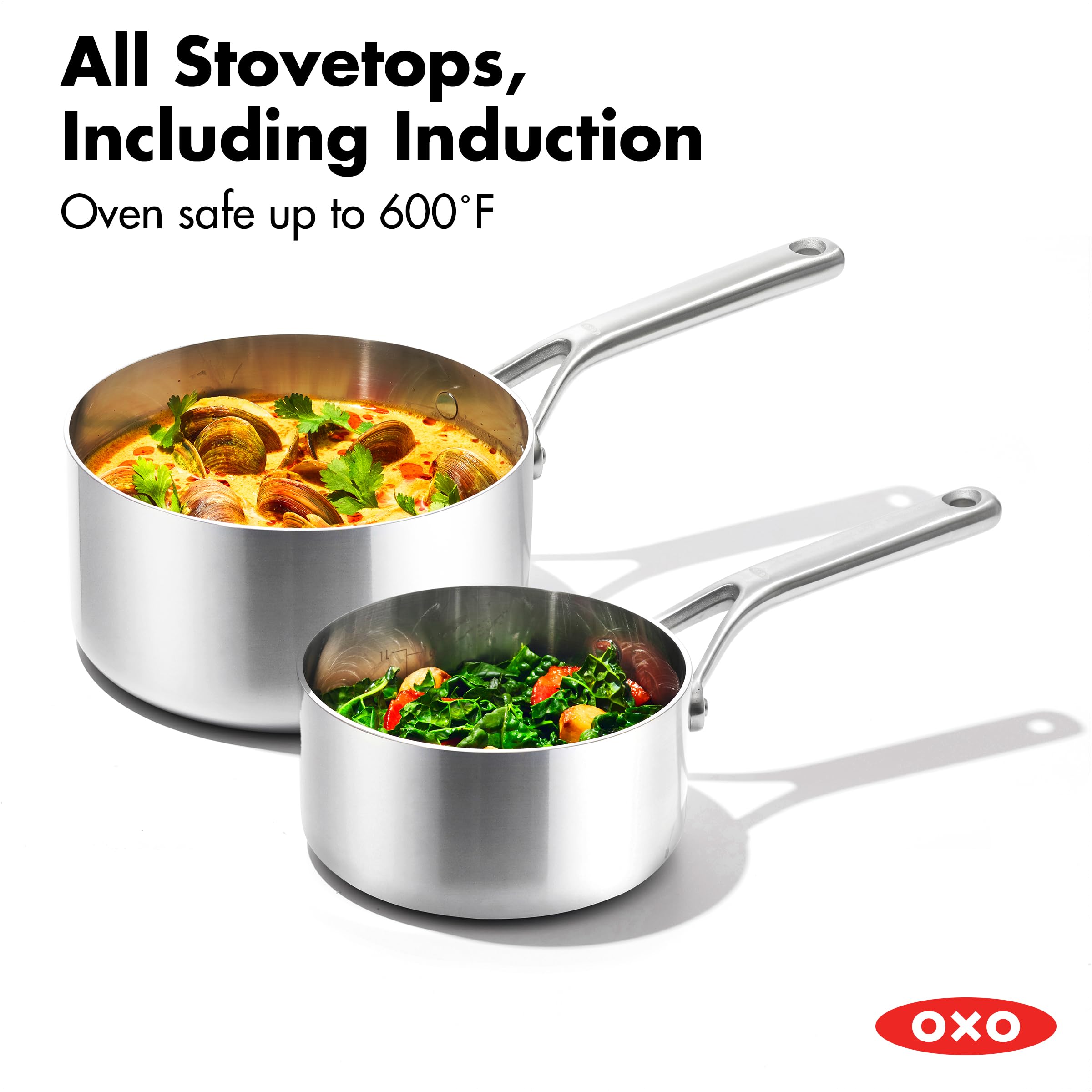 OXO Mira Tri-Ply Stainless Steel 10-Piece Cookware Set - Pots, Pans, Skillets, Saucepans with Lids & Ceramic Nonstick Frying Pan | Induction Compatible, Multi-Clad, Metal Utensil Safe, Dishwasher & Oven Safe | Perfect for Home Cooking, Professional Kitchens & Everyday Meal Prep