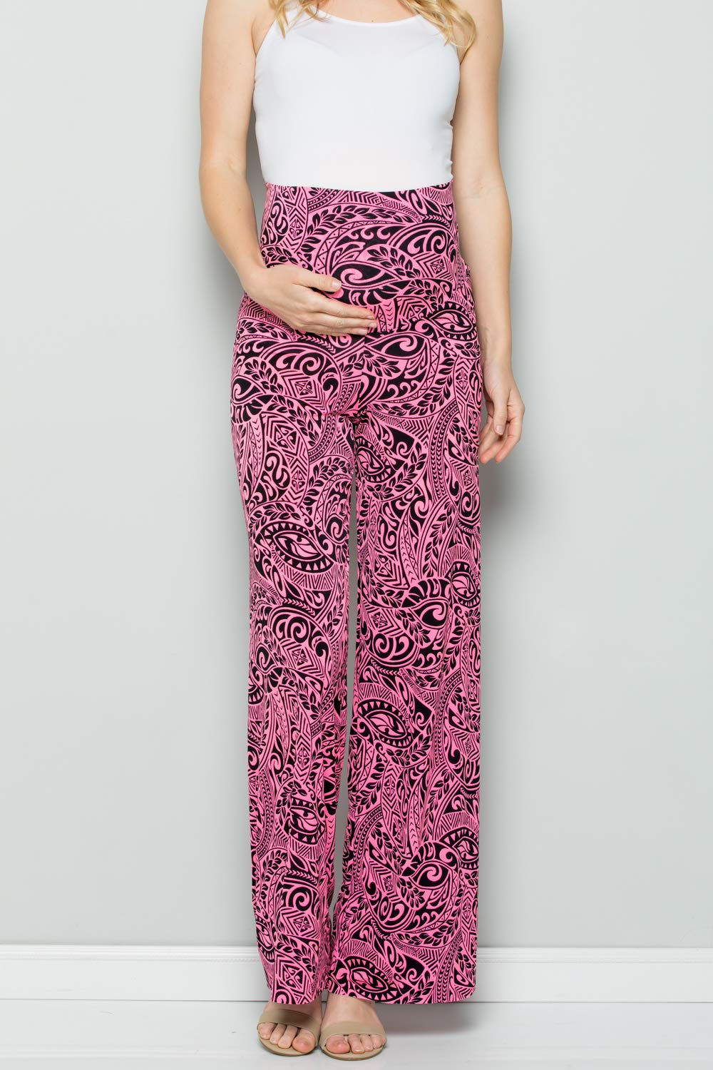 Stylish Maternity Palazzo Pants for Women - Bohemian Floral Print with Tummy Control - Comfortable Pregnancy Pants for Casual Wear, Work & Relaxation
