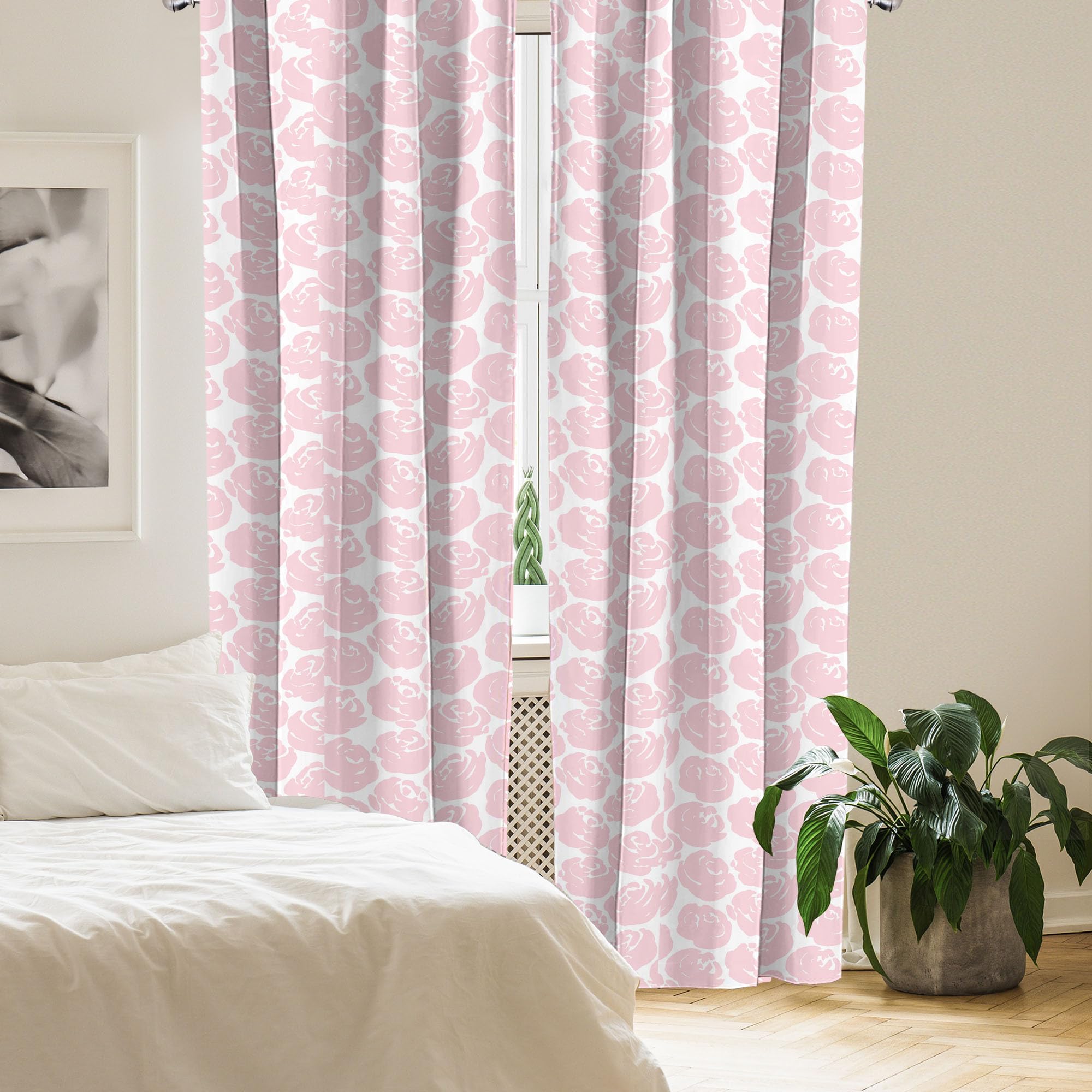 Ambesonne Floral Window Curtains Set of 2 - Rose Silhouette Abstract English Garden Print Lightweight Sheer Drapes with Rod Pocket 28