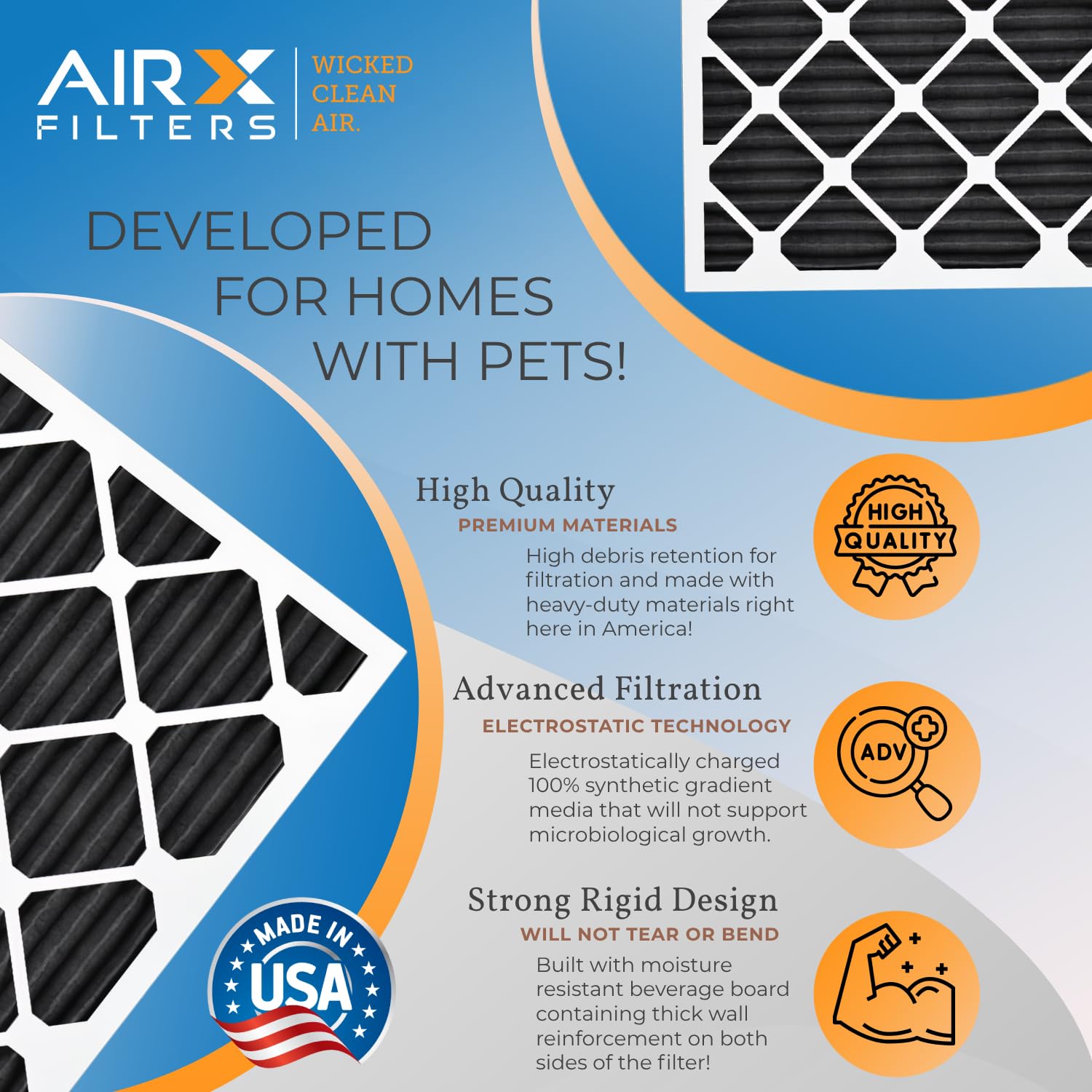 20x20x1 MERV 8 Air Filter - 12 Pack Furnace Filters (MPR 700, FPR 5 Rated) | Pet Hair & Odor Reduction | Made in USA by AIRX FILTERS | Perfect for HVAC Systems, Homes with Pets & Allergies