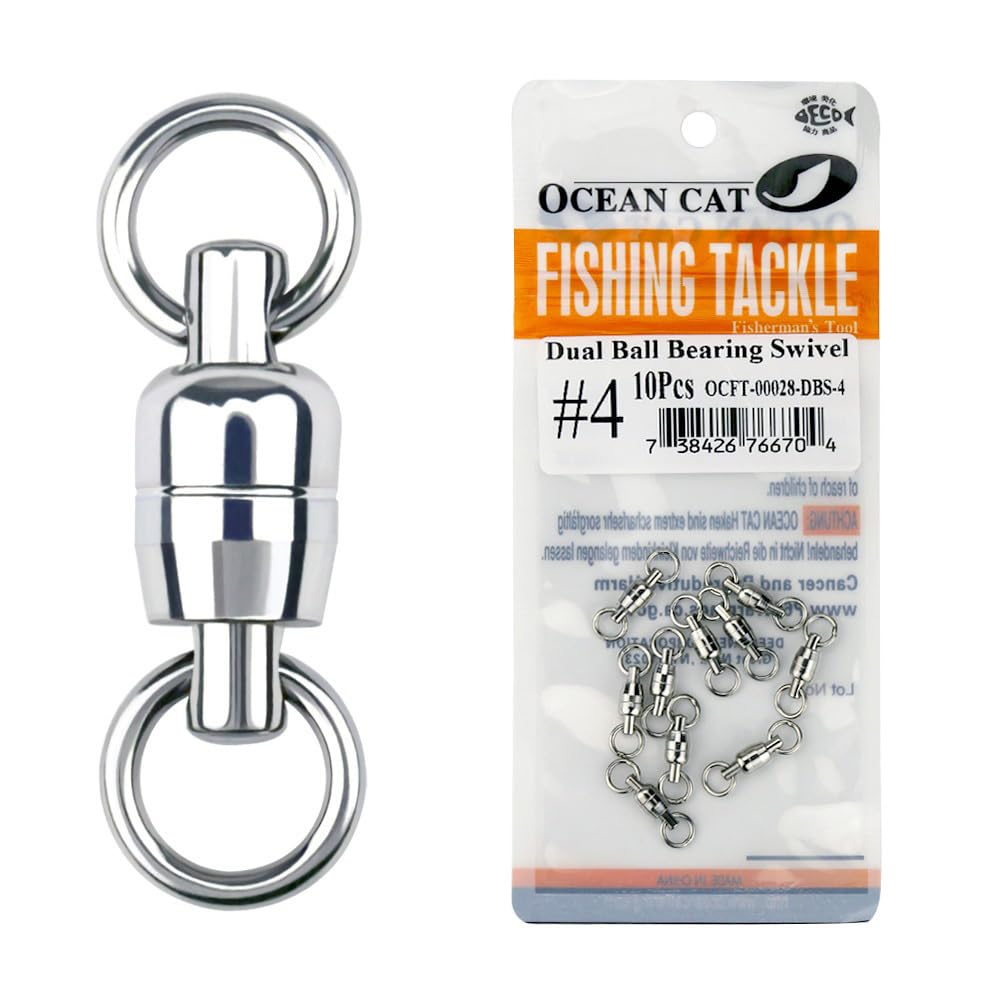 10Pcs OCEAN CAT Fishing Ball Bearing Swivels - Copper & Stainless Steel Welding Rings with Dual Spinning Design - High Strength Saltwater Fishing Tackle Connectors for Quick Lure Line Changes - Perfect for Deep Sea Fishing, Trolling and Surf Casting