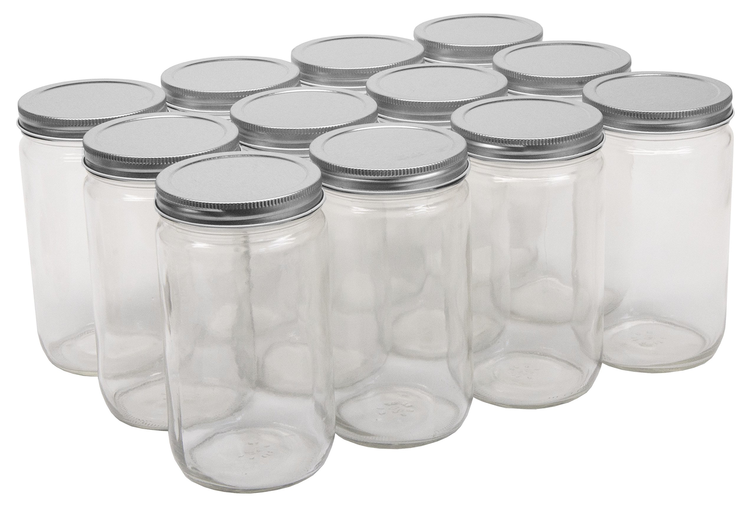 North Mountain Supply - 12 Pack Silver 32oz Wide Mouth Glass Canning Jars with Metal Lids - Quart Size Mason Jars for Preserving, Pickling, Jam Making & Food Storage - Perfect for Home Canning, DIY Projects & Kitchen Organization