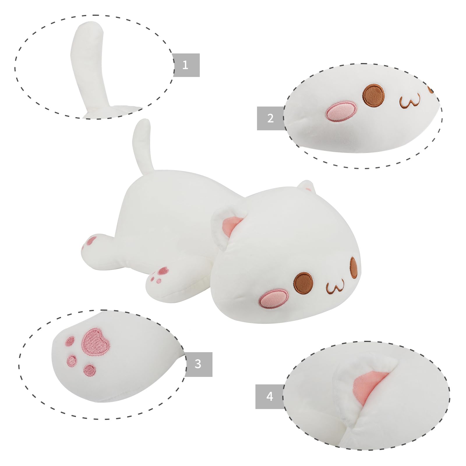 AFAN 19.6in White Kawaii Anime Cat Plush Toy - Ultra Soft Stuffed Animal Doll for Kids, Girls & Boys | Perfect for Cuddling, Birthday Gifts & Anime Decor