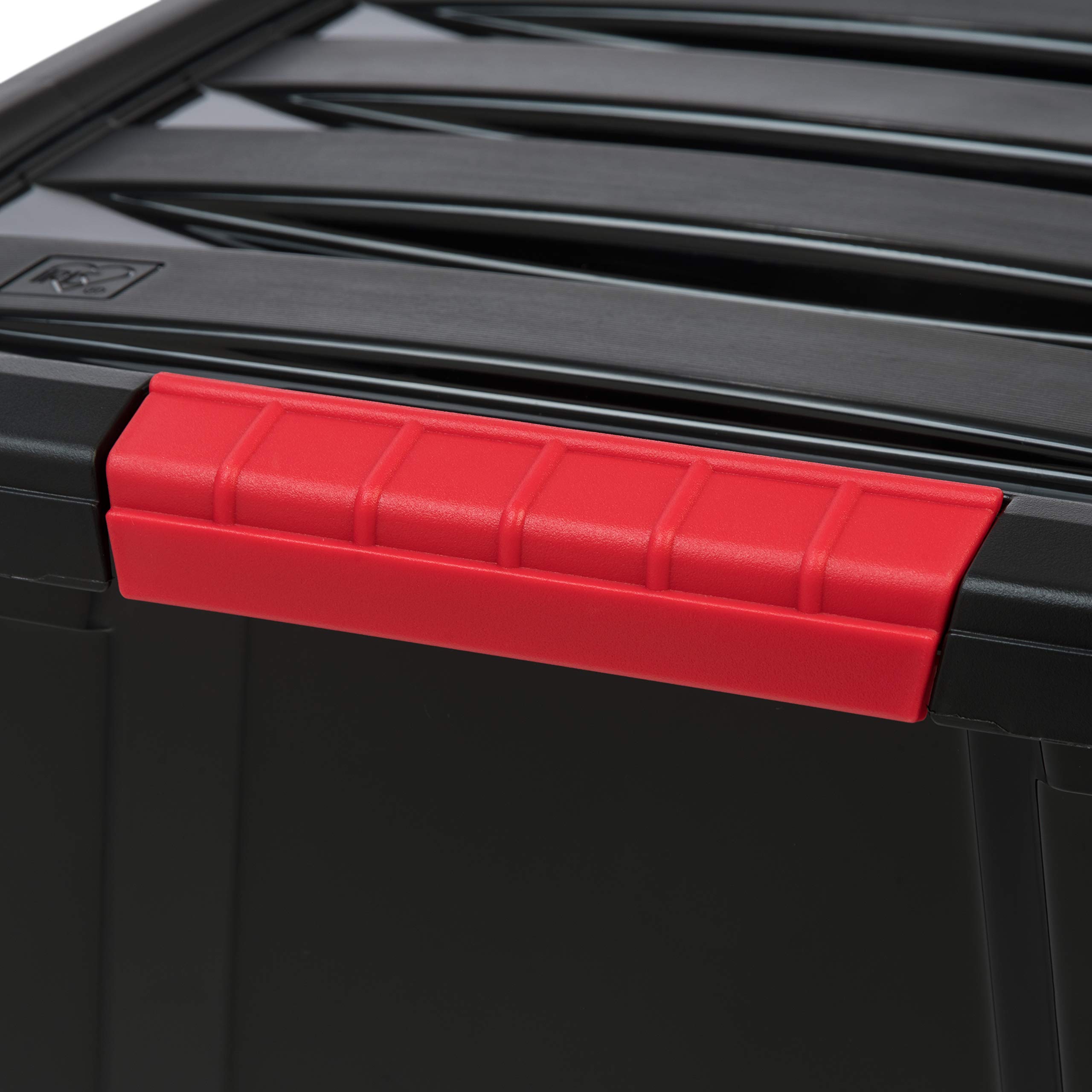 IRIS USA 32 Qt Stackable Plastic Storage Bins with Lids, 6 Pack - BPA-Free, Made in USA - Durable Nestable Containers for Garage, Closet & Home Organization - Secure Pull Handle & Latches - Black - Perfect for Storing Toys, Tools & Seasonal Items