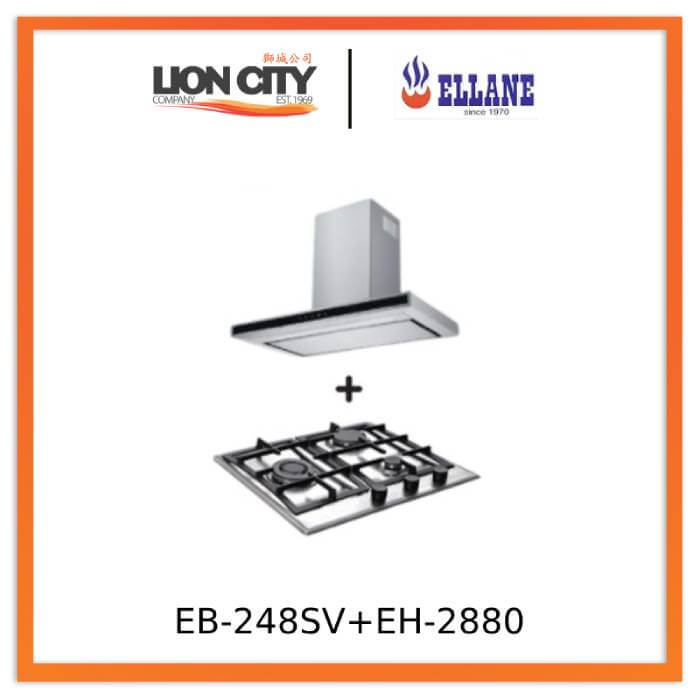 Ellane EH 2880 90cm Touch Control Stainless Steel Range Hood with Ellane EB 248SV 3 Burner Stainless Steel Gas Cooktop - Modern Kitchen Ventilation & Cooking Solution for Home Chefs