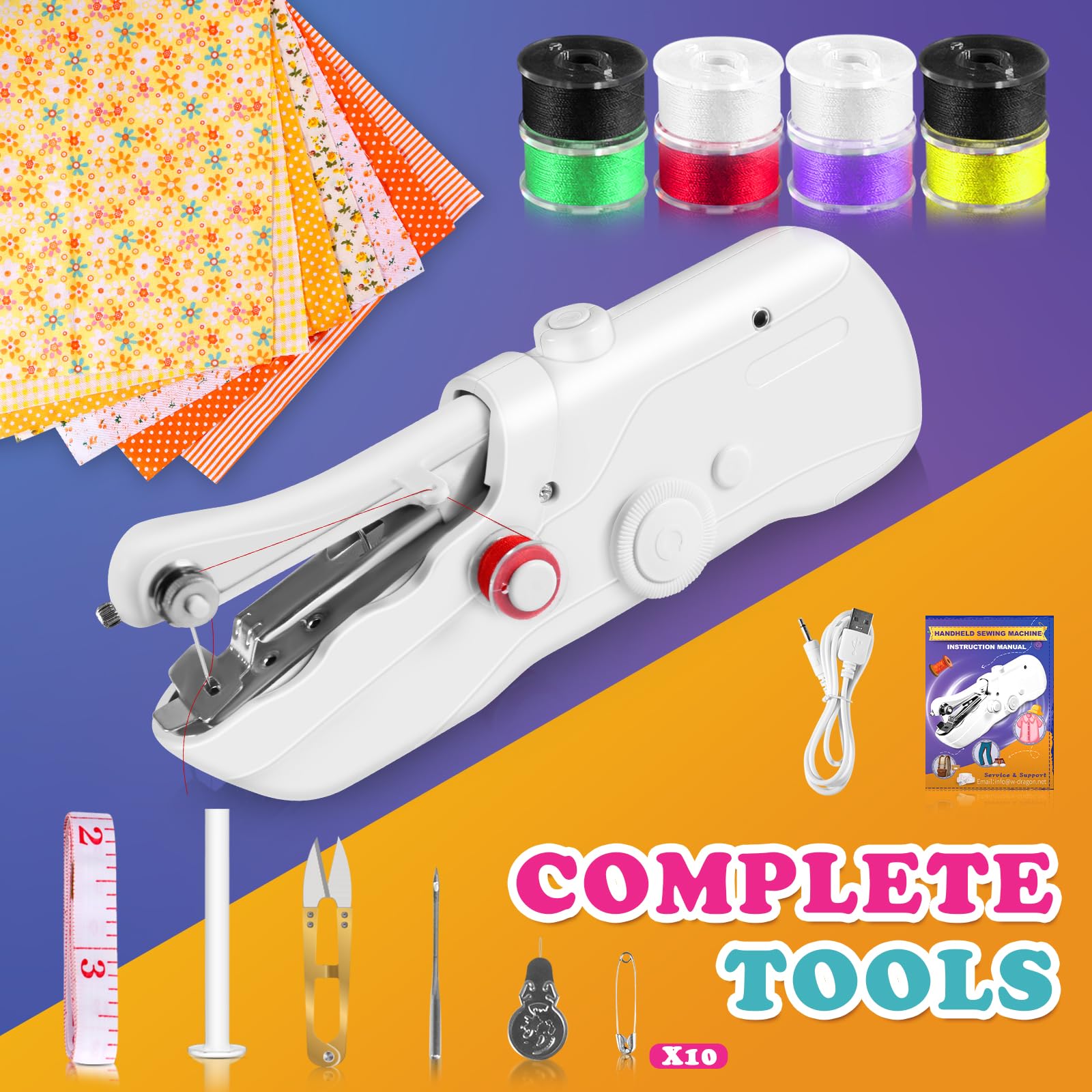 Portable Handheld Sewing Machine with Accessory Kit - Mini Electric Sewing Machine for Beginners, DIY Clothes Repair, Home & Travel Use - Quick Stitch for Fabrics, Emergency Repairs & Craft Projects