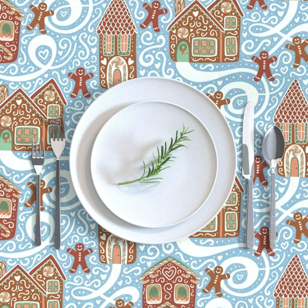 Snow Gingerbread Town Blue Christmas Tablecloth - 70