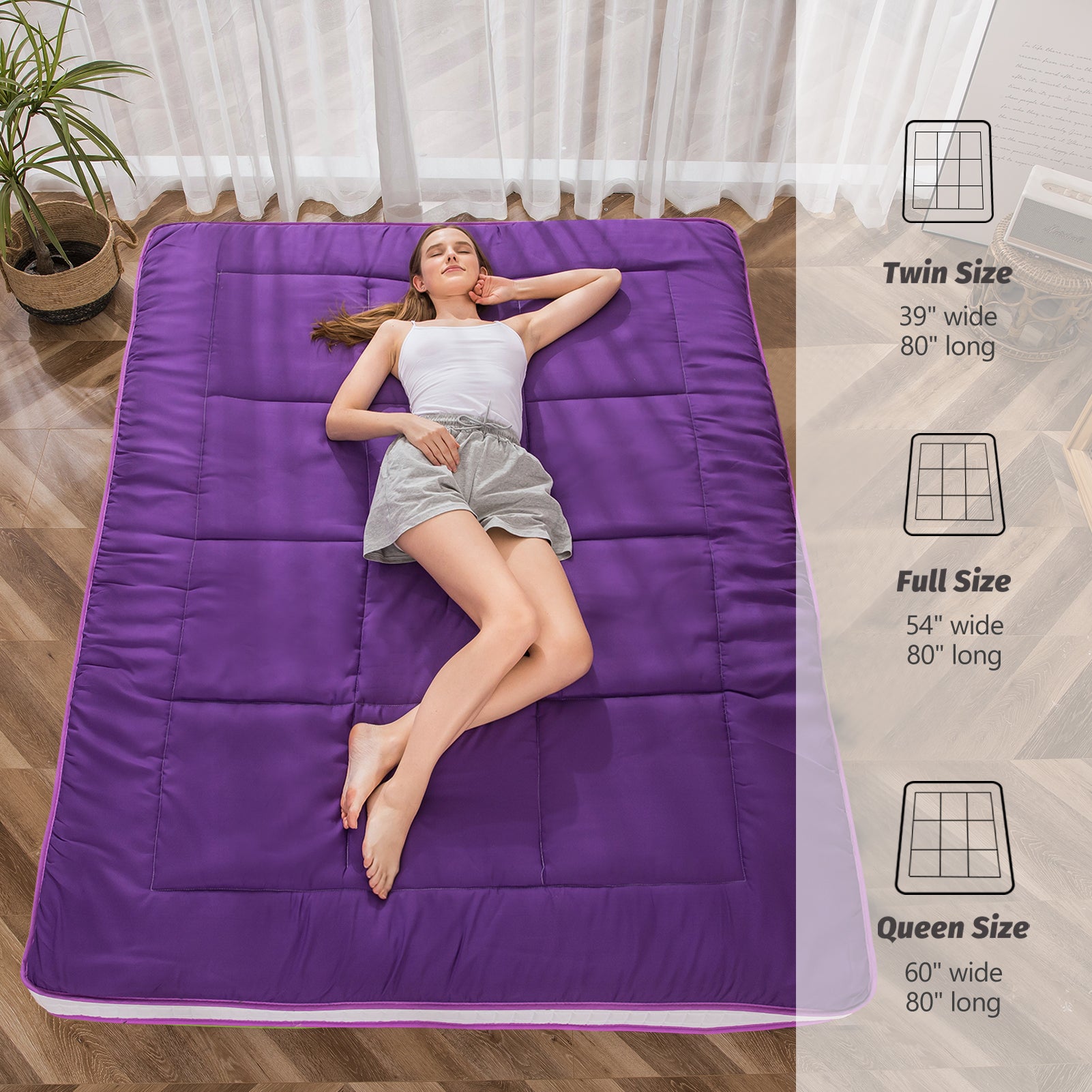 MAXYOYO Extra Thick Purple Japanese Floor Mattress - Foldable Sleeping Pad for Guest Bed, Camping & Home Use | Comfortable Futon Alternative for Small Spaces